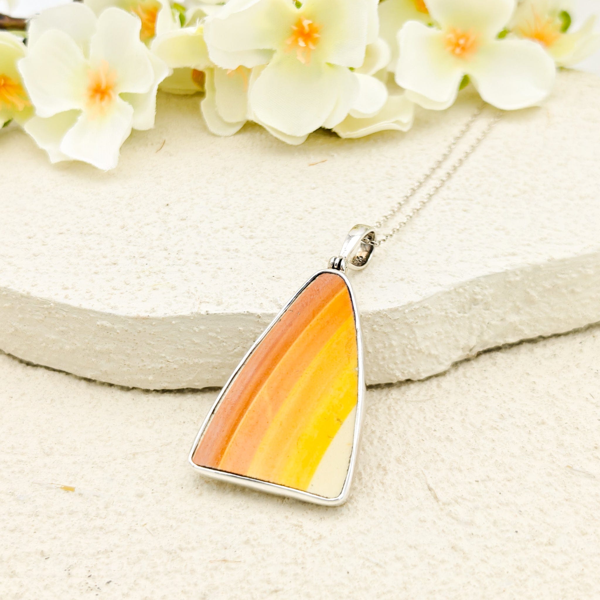 Hepburn & Hughes Ltd Clarice Cliff Pendants | Original 1930s Fragments | 40mm Orange Pieces | Recycled Sterling Silver