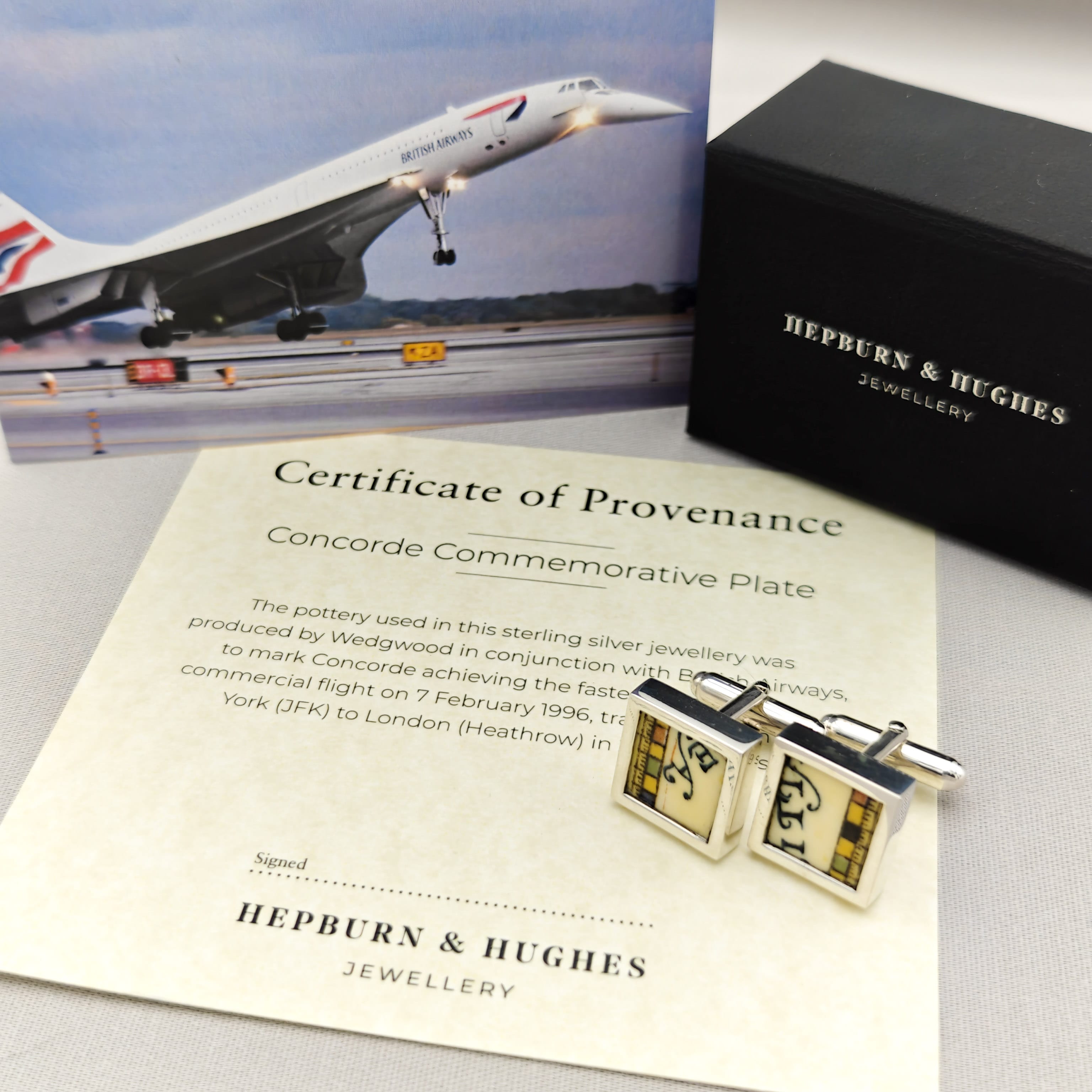 Hepburn and Hughes Concorde Commemorative Plate Cufflinks | Aviation Gift | Sterling Silver