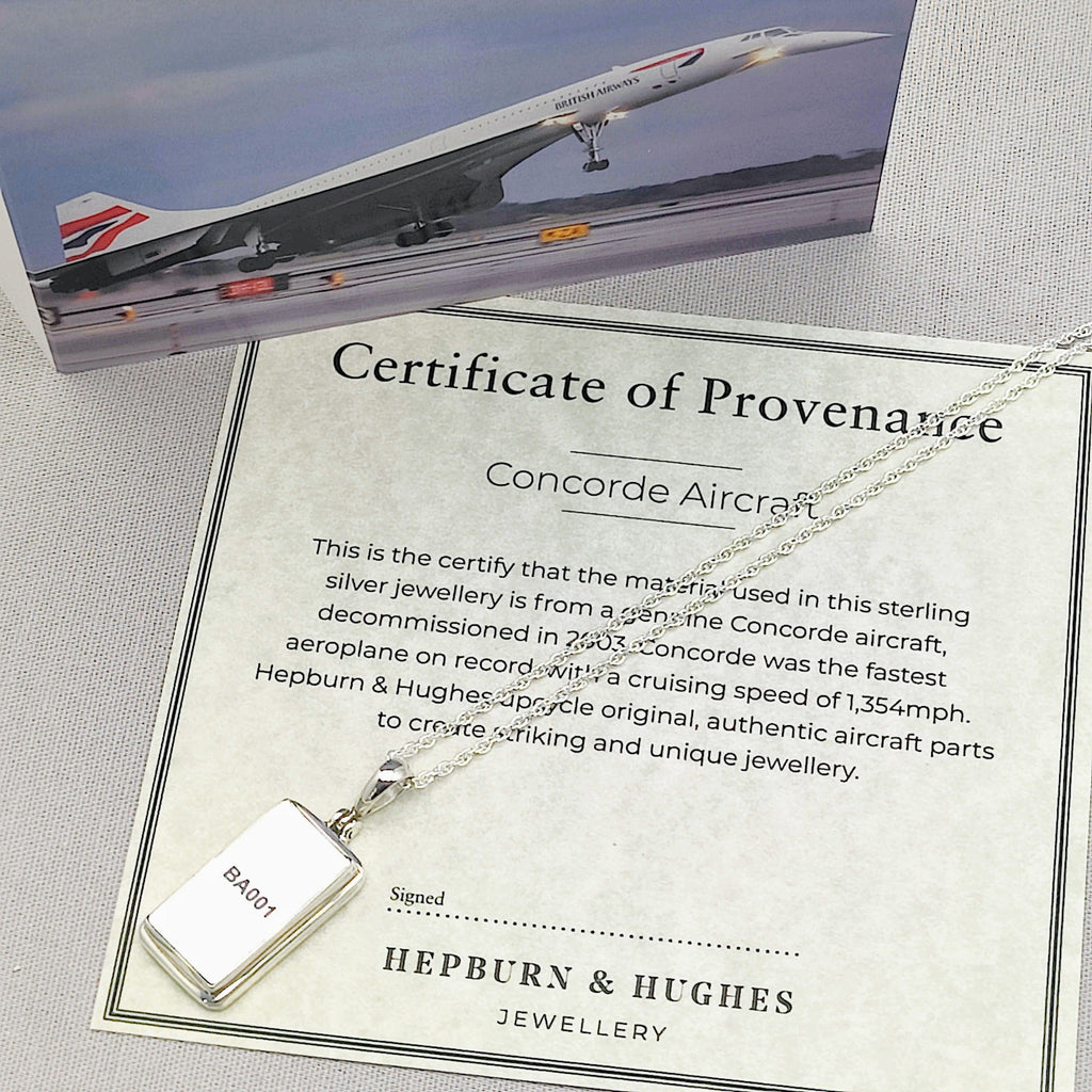 Hepburn and Hughes Concorde Pendant | Aviation Gift | Rectangle | Sterling Silver
