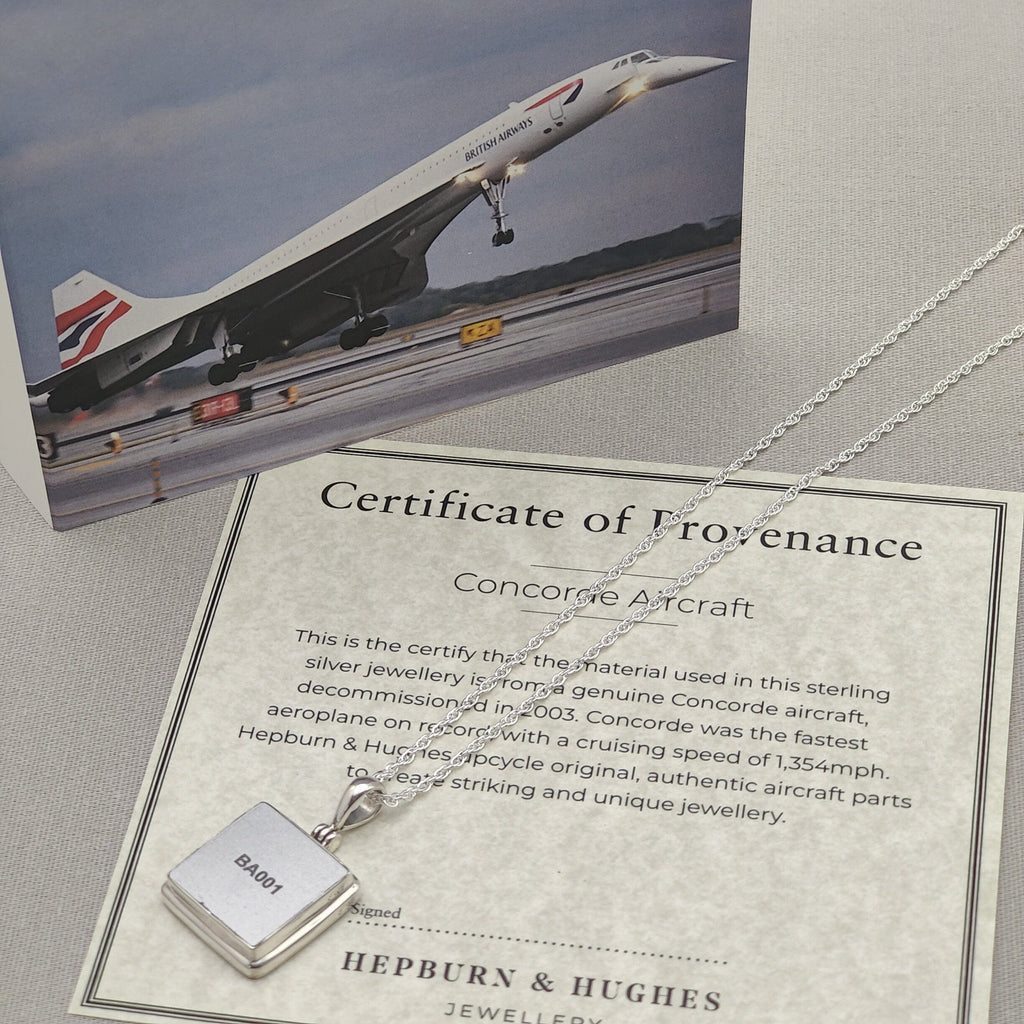 Hepburn and Hughes Concorde Pendant | Aviation Gift | Square | Sterling Silver