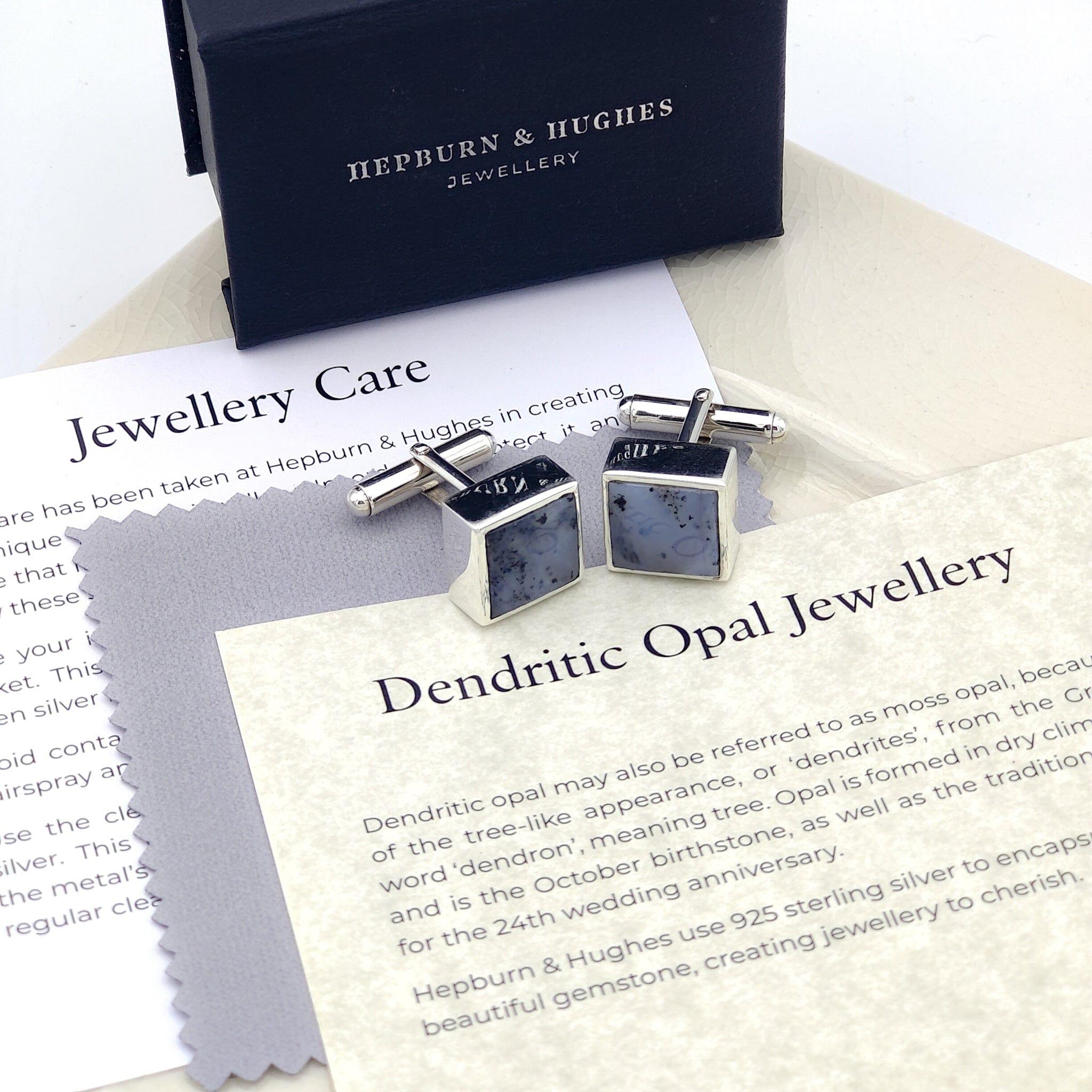 Hepburn and Hughes Dendritic Opal Cufflinks | October Birthstone | Sterling Silver