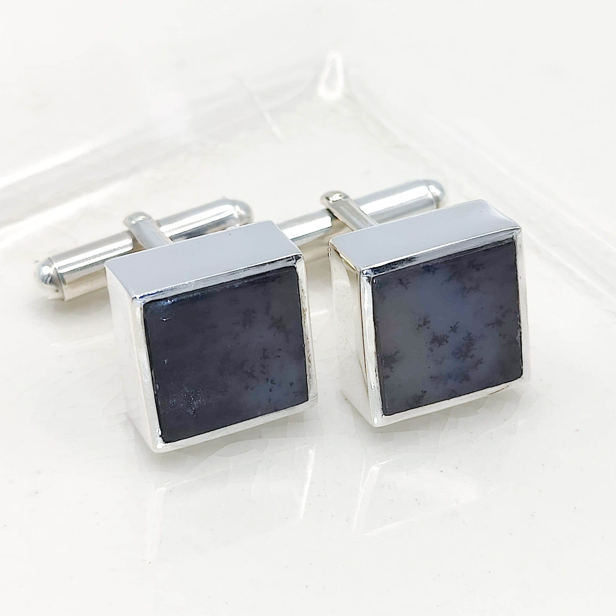 Hepburn and Hughes Dendritic Opal Cufflinks | October Birthstone | Sterling Silver