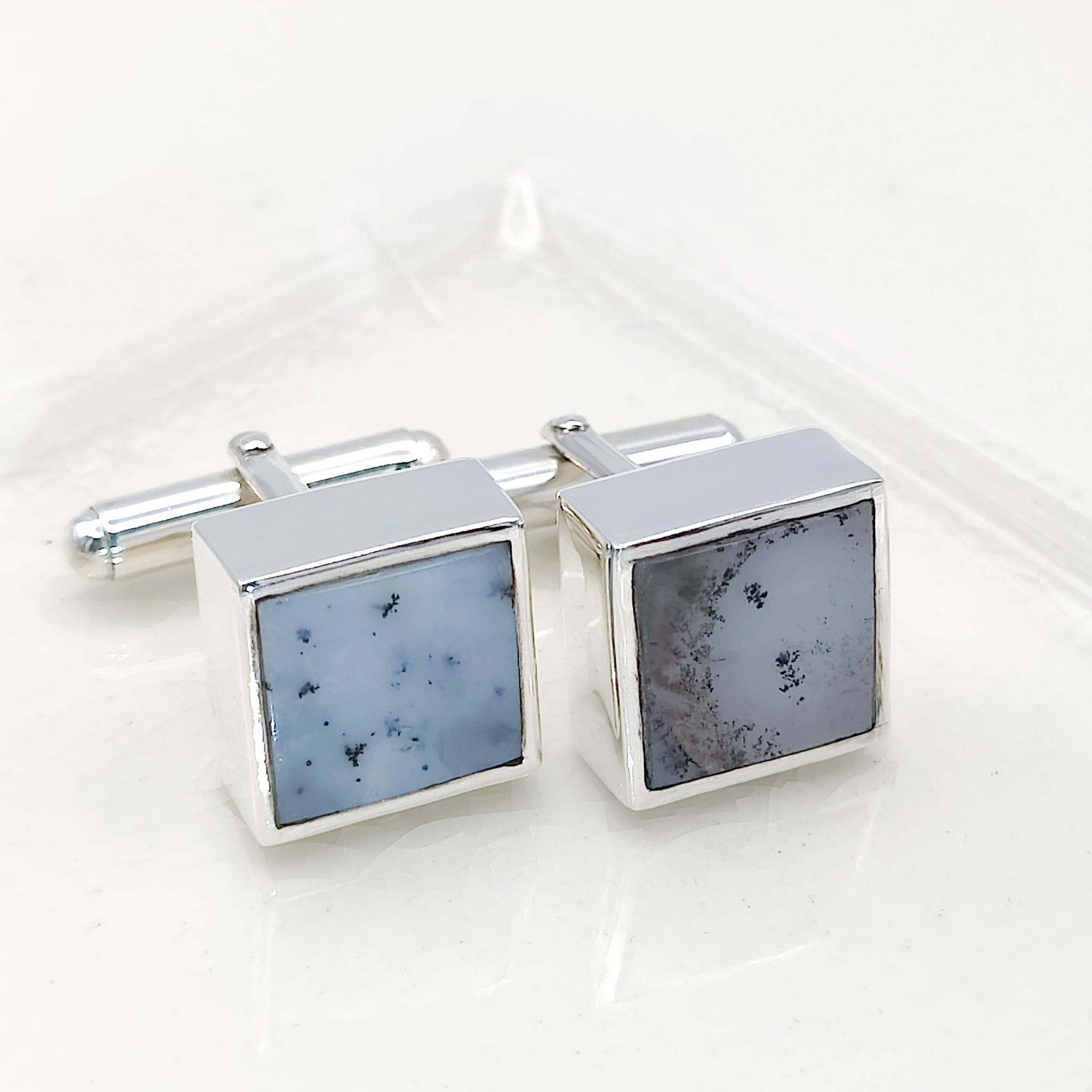 Hepburn and Hughes Dendritic Opal Cufflinks | October Birthstone | Sterling Silver