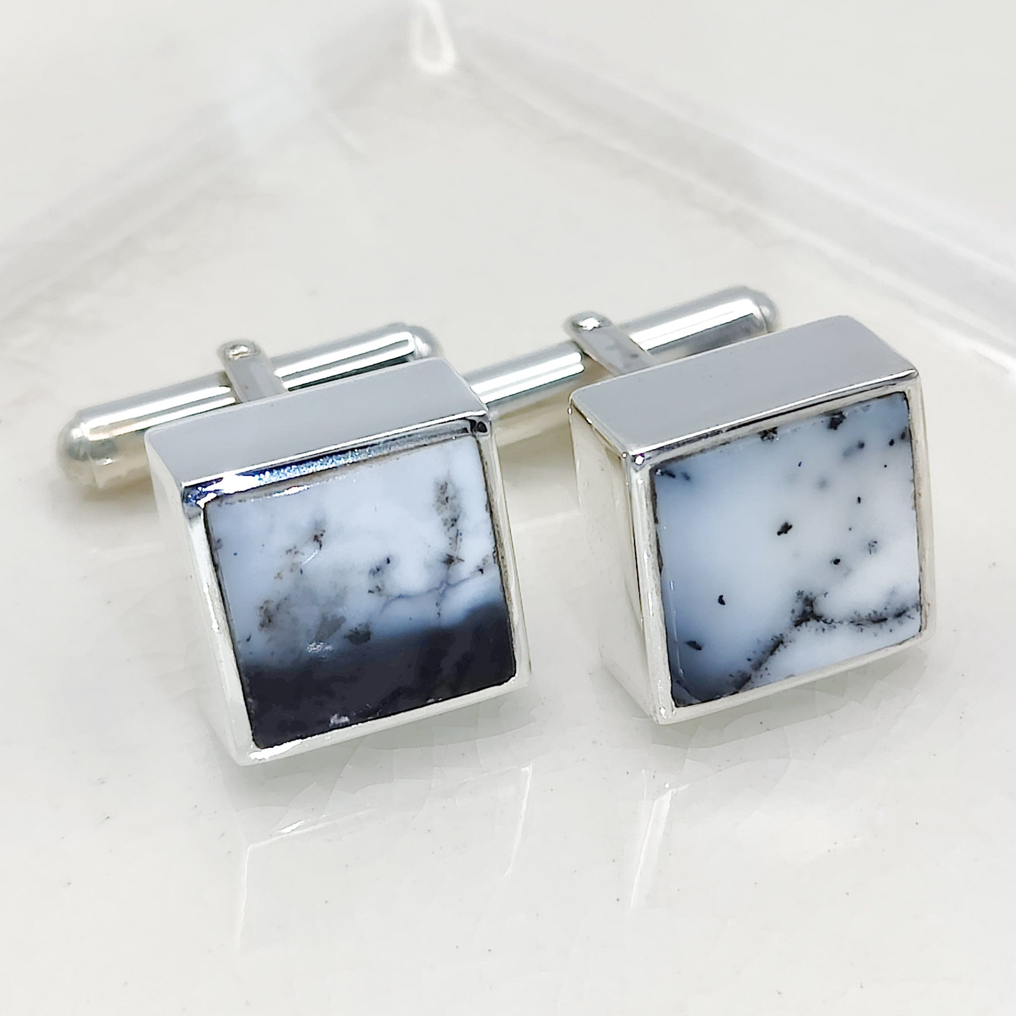 Hepburn and Hughes Dendritic Opal Cufflinks | October Birthstone | Sterling Silver