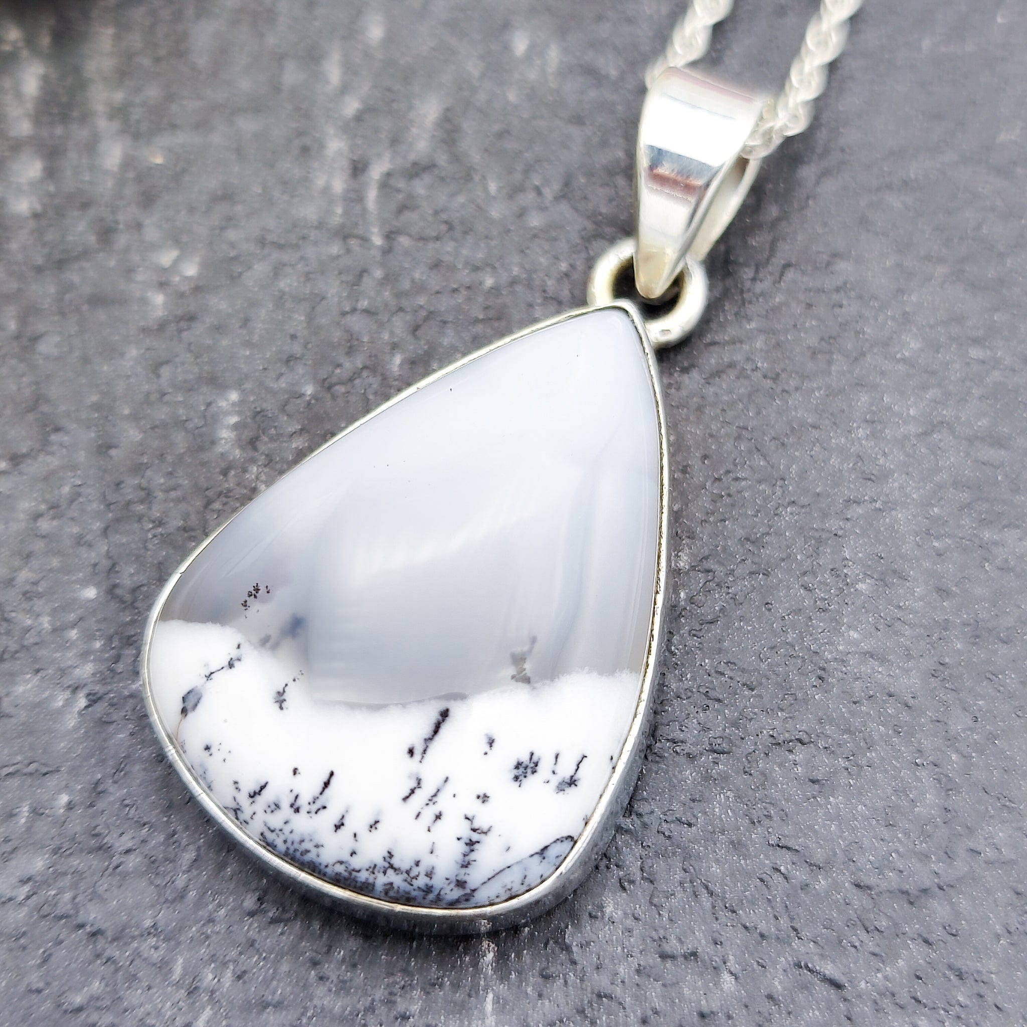 Hepburn and Hughes Dendritic Opal Pendant | 30mm Teardrop | October Birthday | Sterling Silver