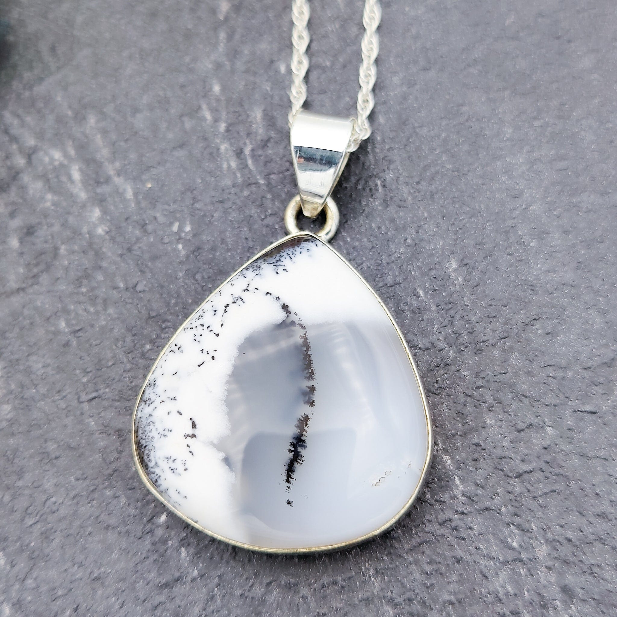 Hepburn and Hughes Dendritic Opal Pendant | 30mm Teardrop | October Birthday | Sterling Silver