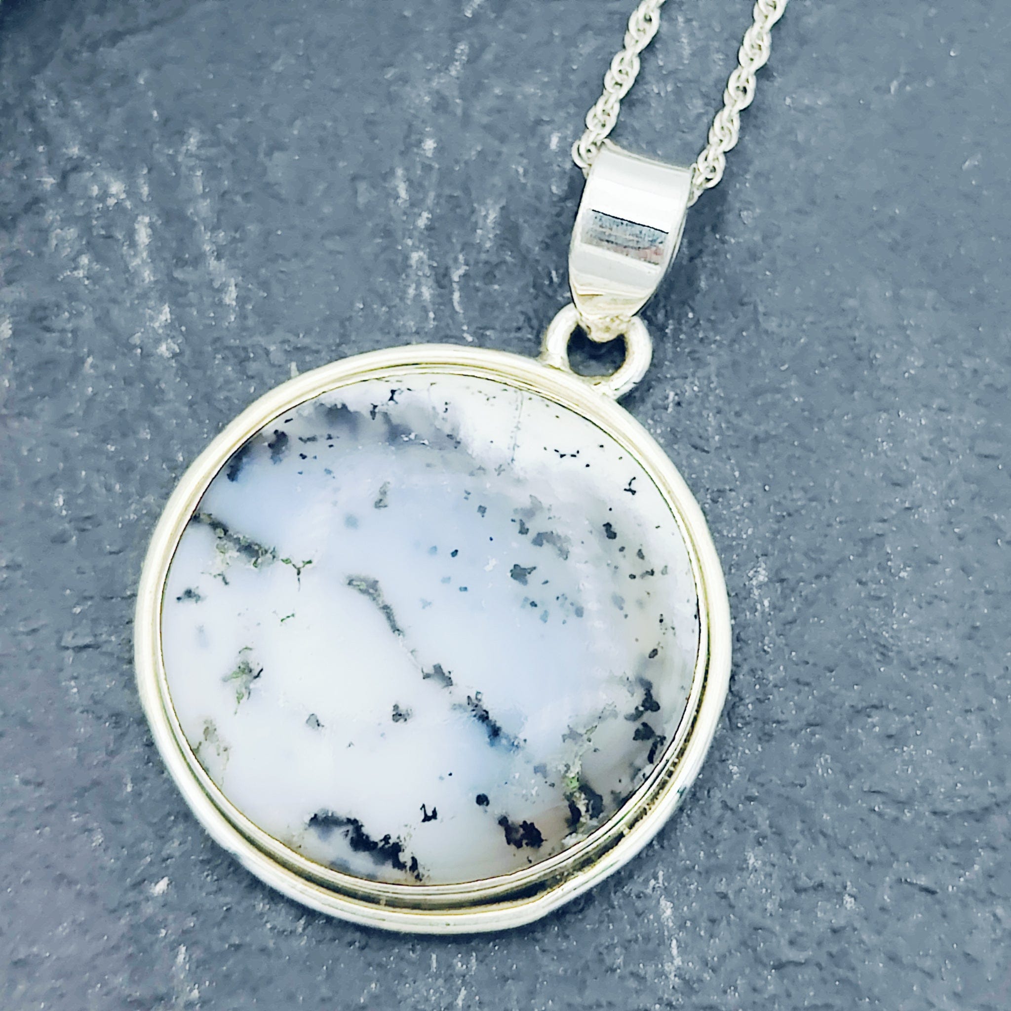 Hepburn and Hughes Dendritic Opal Pendant | 33mm Circle | October Birthstone | Sterling Silver