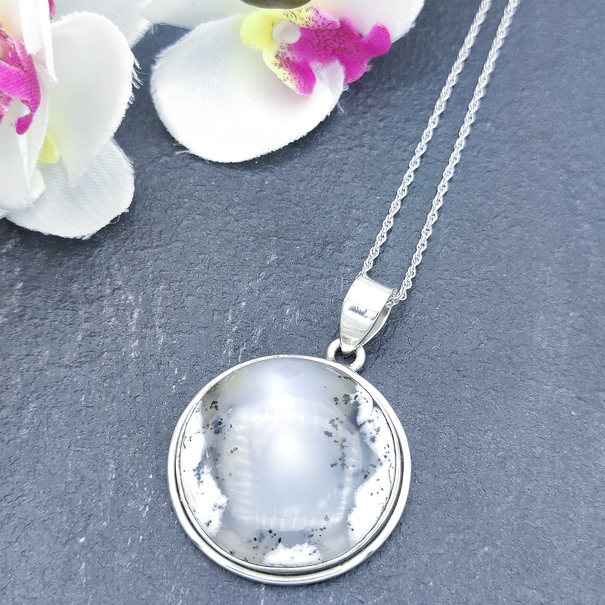 Hepburn and Hughes Dendritic Opal Pendant | 36mm Circle | Gemstone gift | Sterling Silver