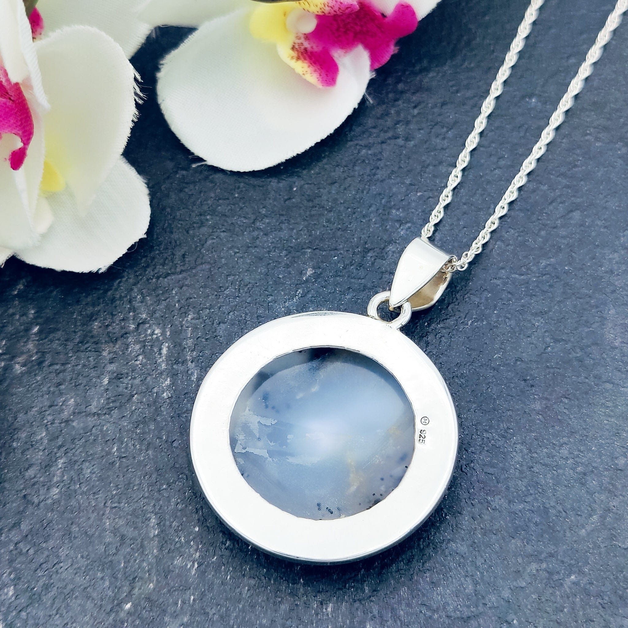 Hepburn and Hughes Dendritic Opal Pendant | 36mm Circle | Gemstone gift | Sterling Silver