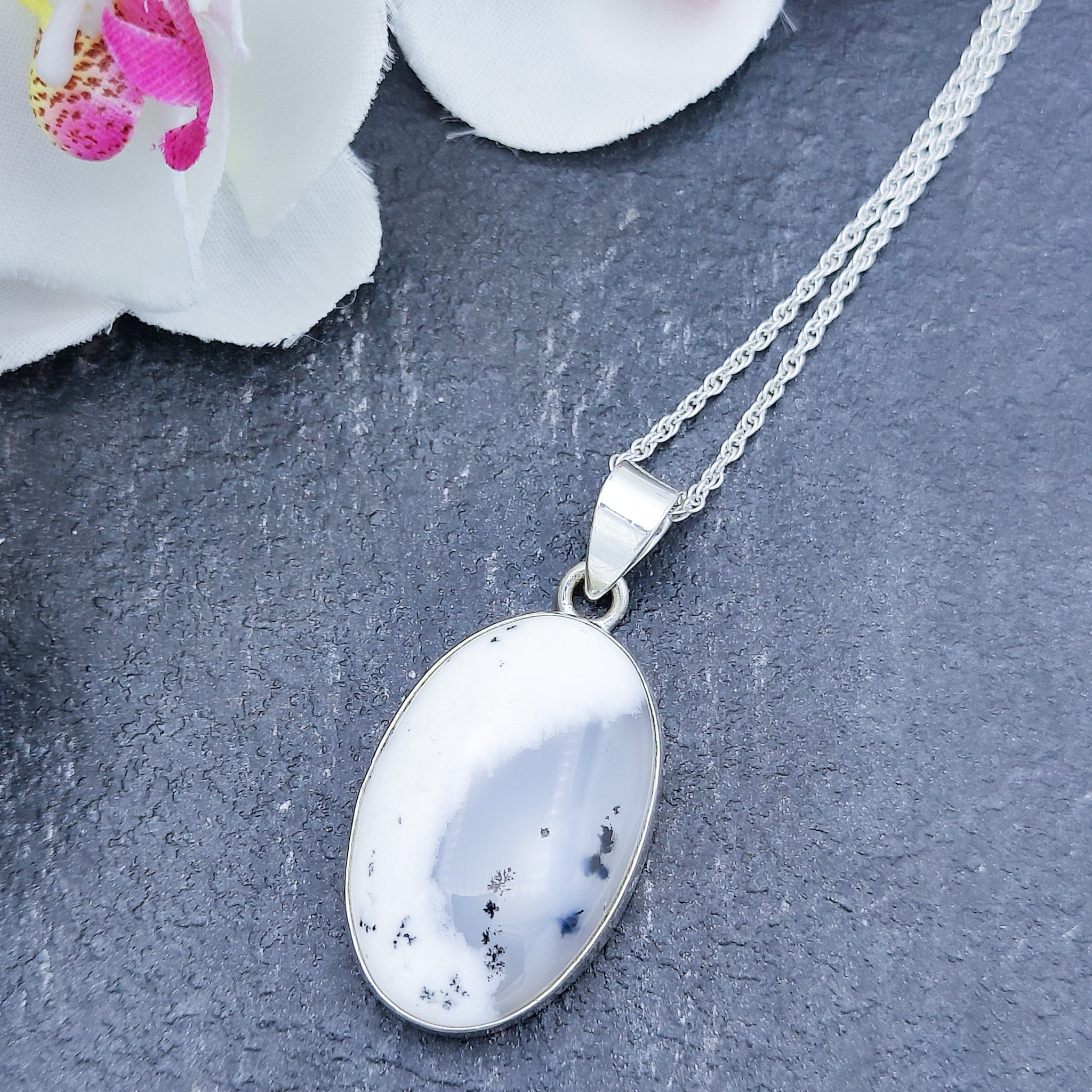 Hepburn and Hughes Dendritic Opal Pendant | Oval | Sterling Silver