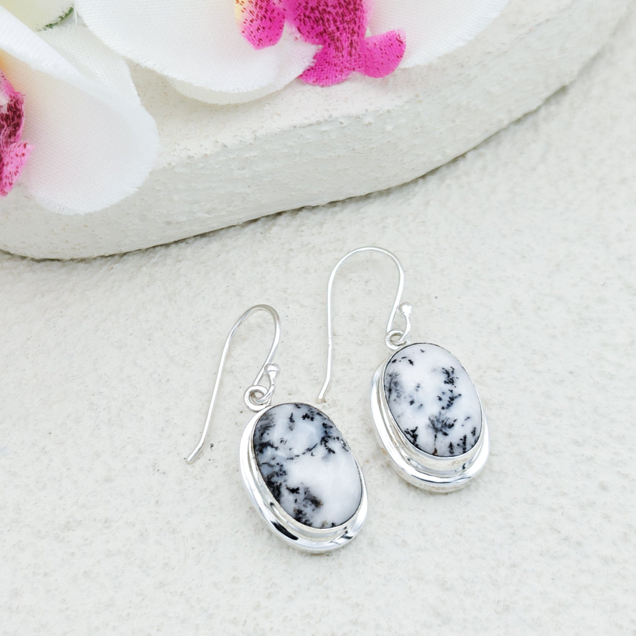 Dendritic Opal Sterling Silver Earrings | 14th Anniversary Gift