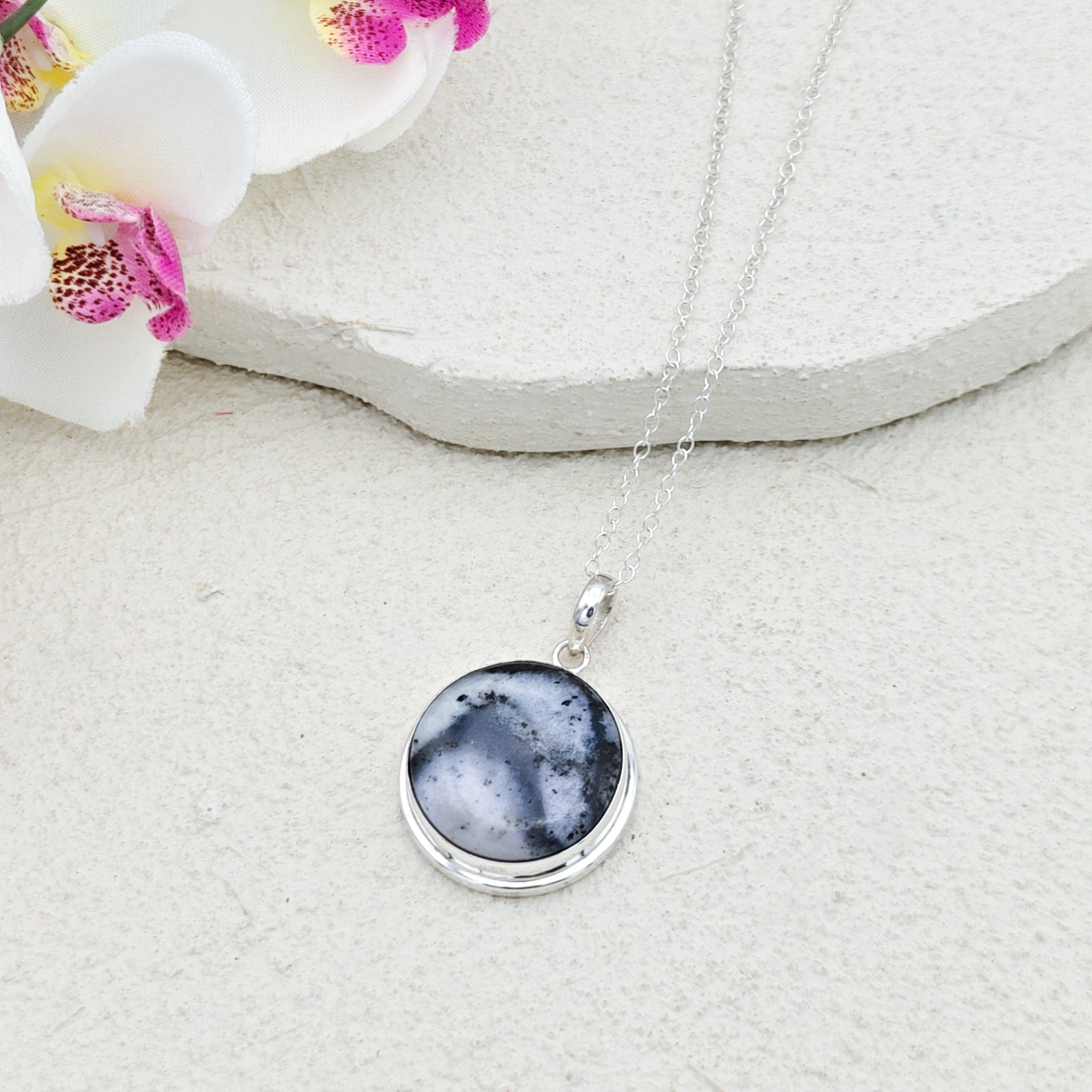 Hepburn and Hughes Dendritic Opal Sterling Silver Pendant | Alternative April Birthstone | Gemstone Gift