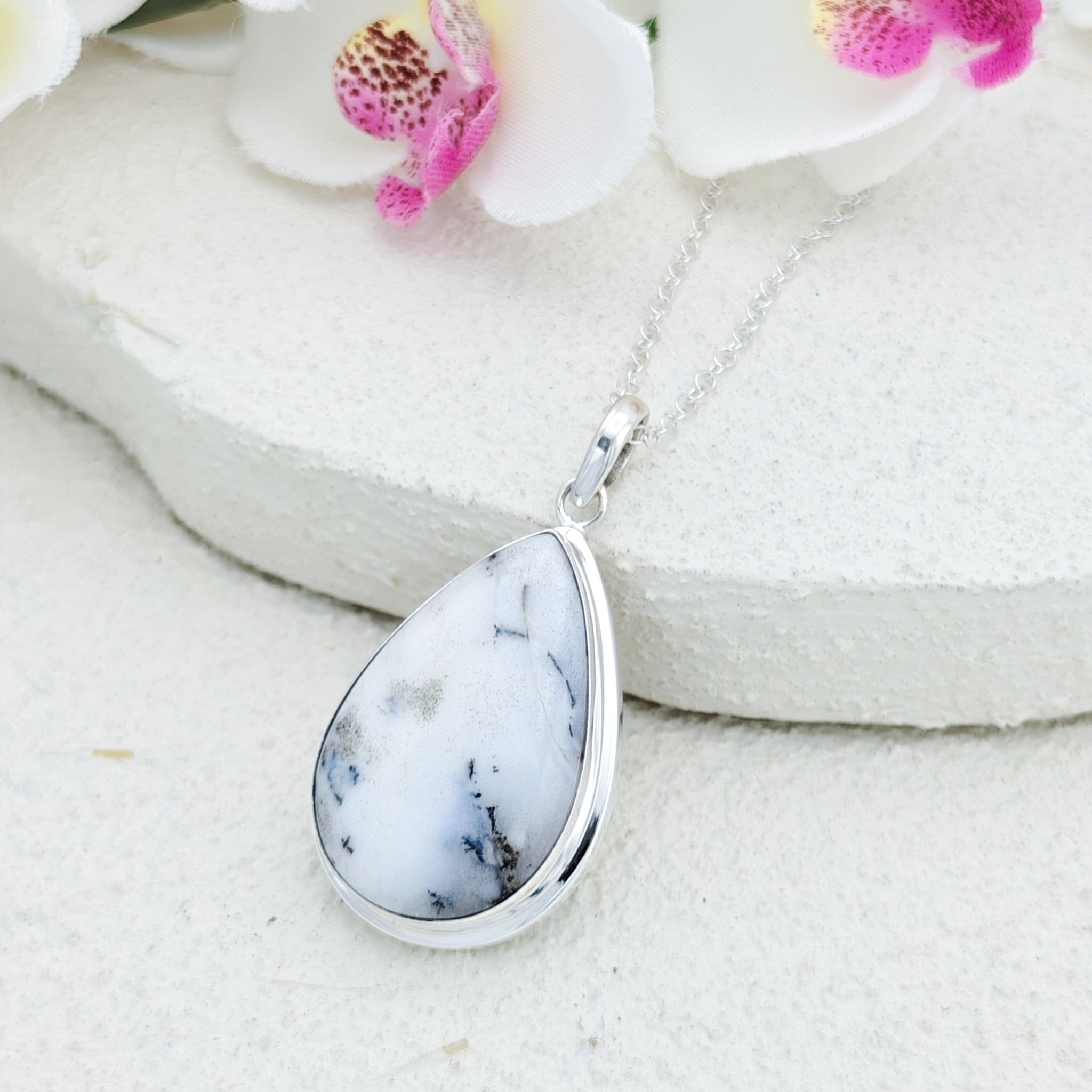 Hepburn and Hughes Dendritic Opal Sterling Silver Pendant | Alternative April Birthstone | Gemstone Gift