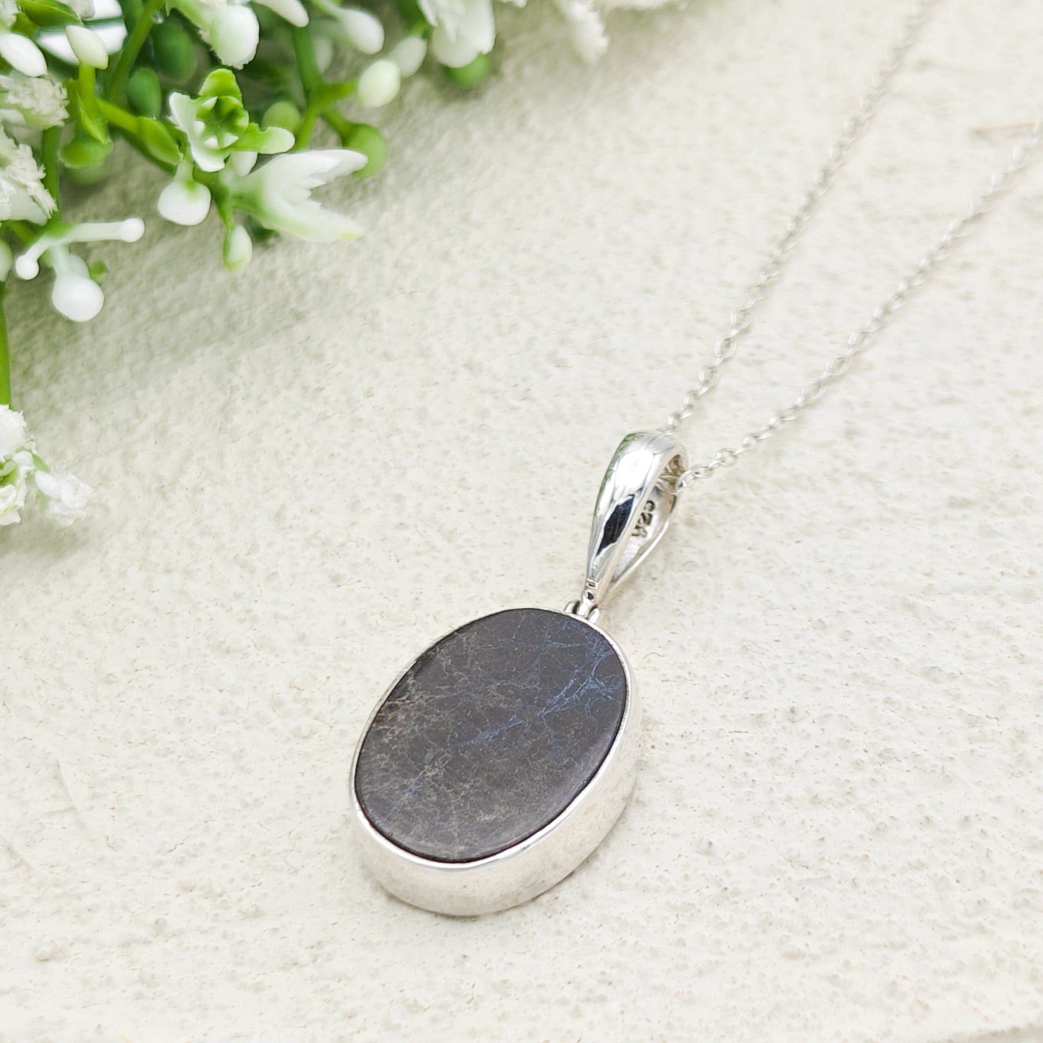 Hepburn and Hughes Dinosaur Bone Pendant | Fossilised Iguanodon | Medium Oval | Sterling Silver