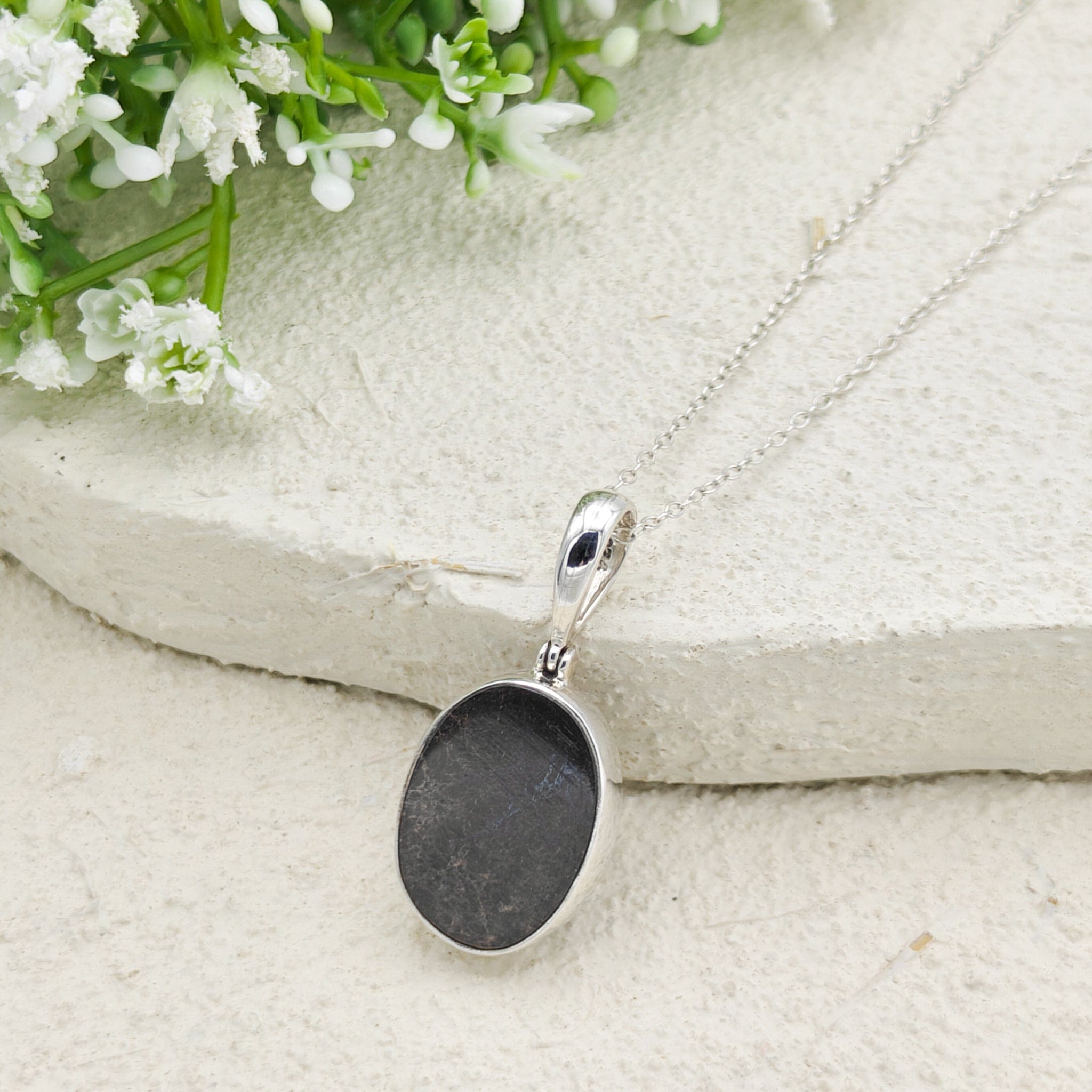 Hepburn and Hughes Dinosaur Bone Pendant | Fossilised Iguanodon | Medium Oval | Sterling Silver