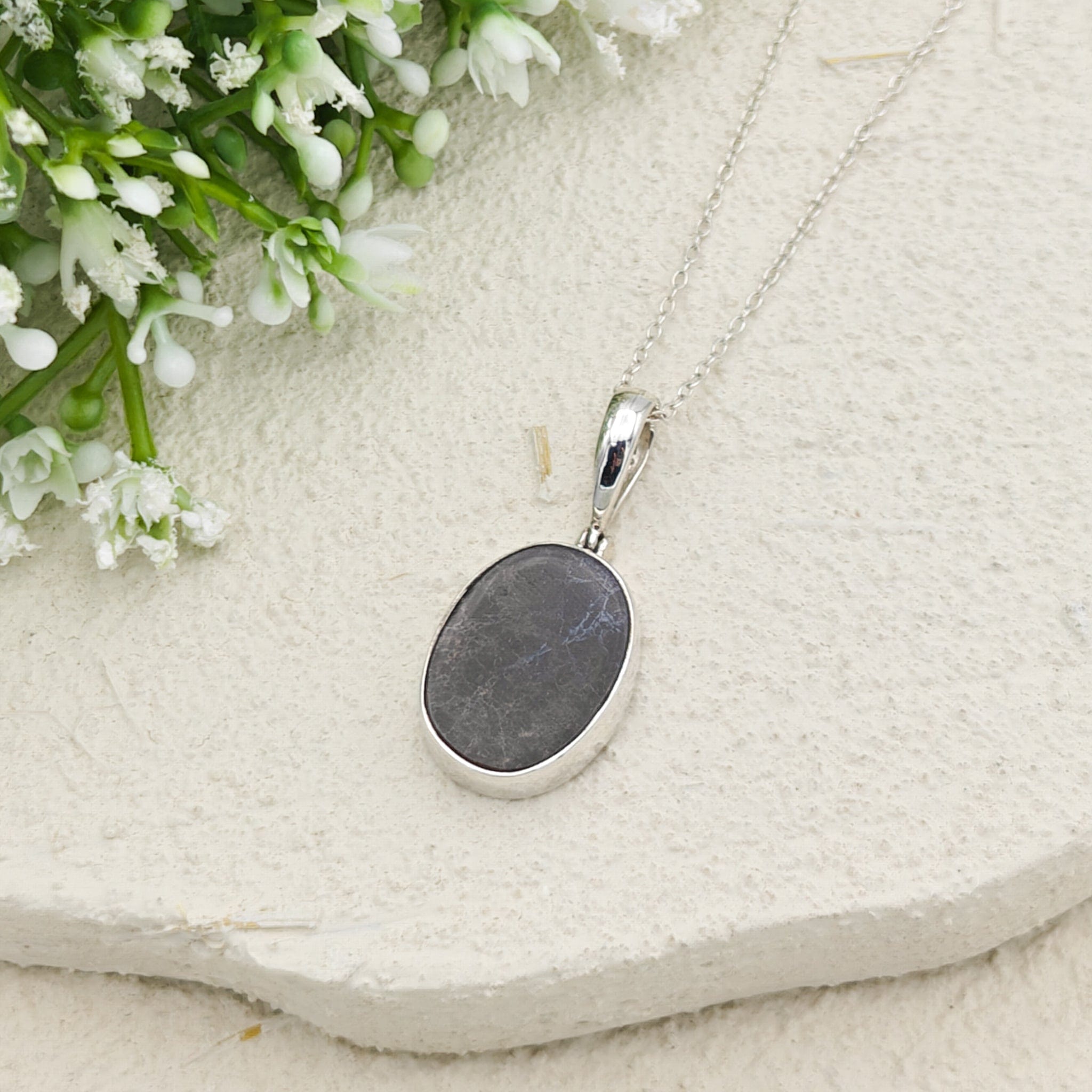 Hepburn and Hughes Dinosaur Bone Pendant | Fossilised Iguanodon | Medium Oval | Sterling Silver