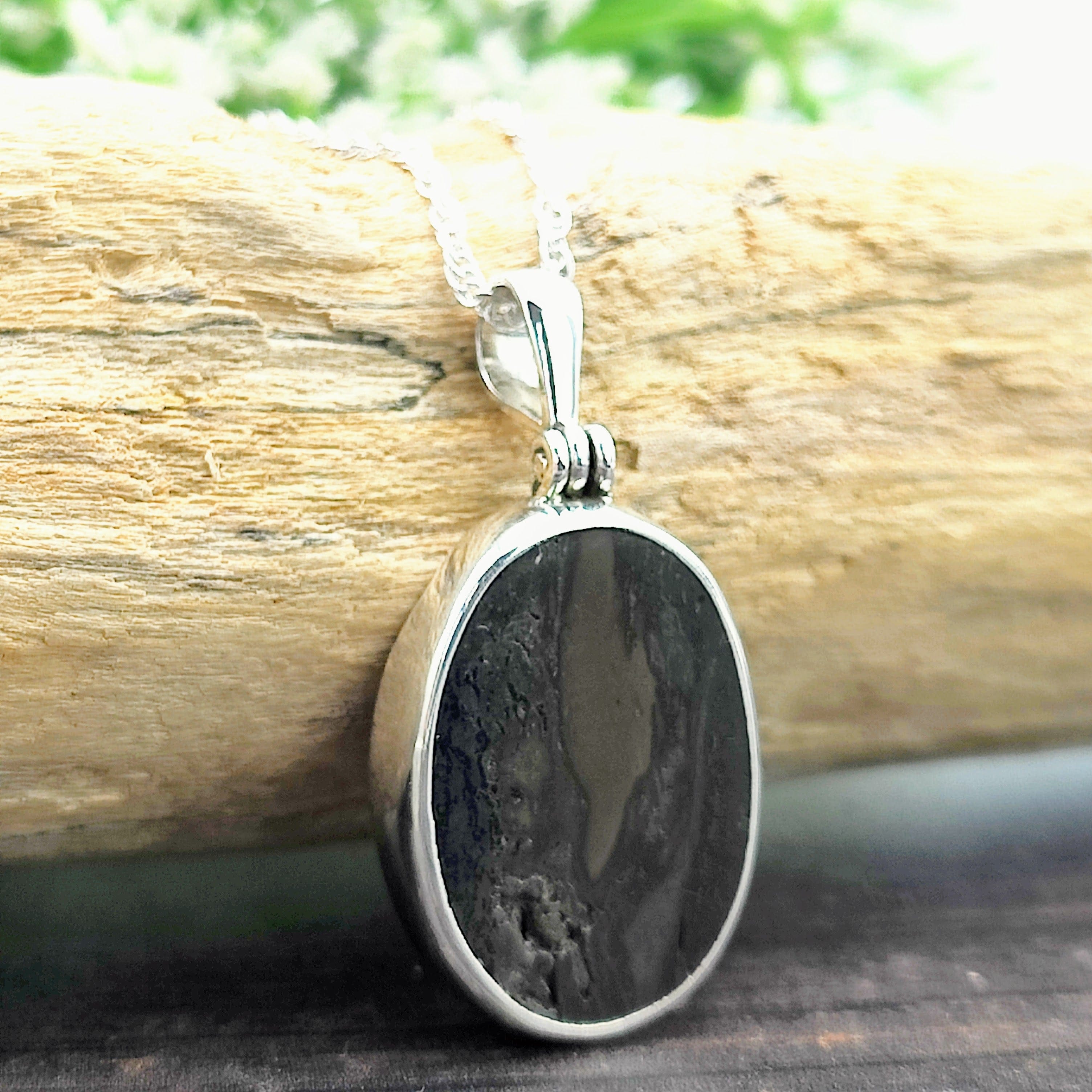 Hepburn and Hughes Dinosaur Bone Pendant | Fossilised Iguanodon | Medium Oval | Sterling Silver