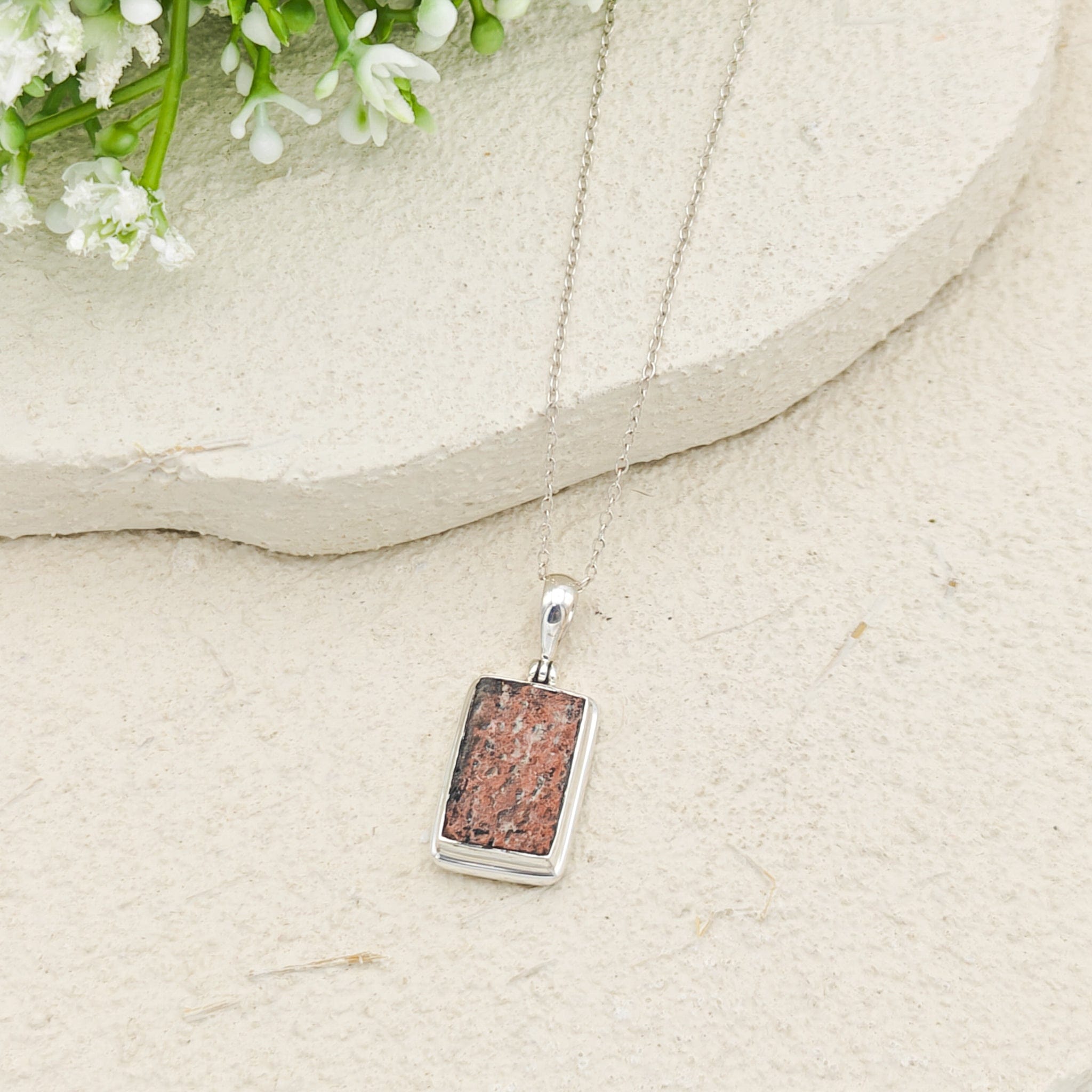 Hepburn and Hughes Dinosaur Egg Shell Pendant | Fossil Necklace | Rectangle | Sterling Silver