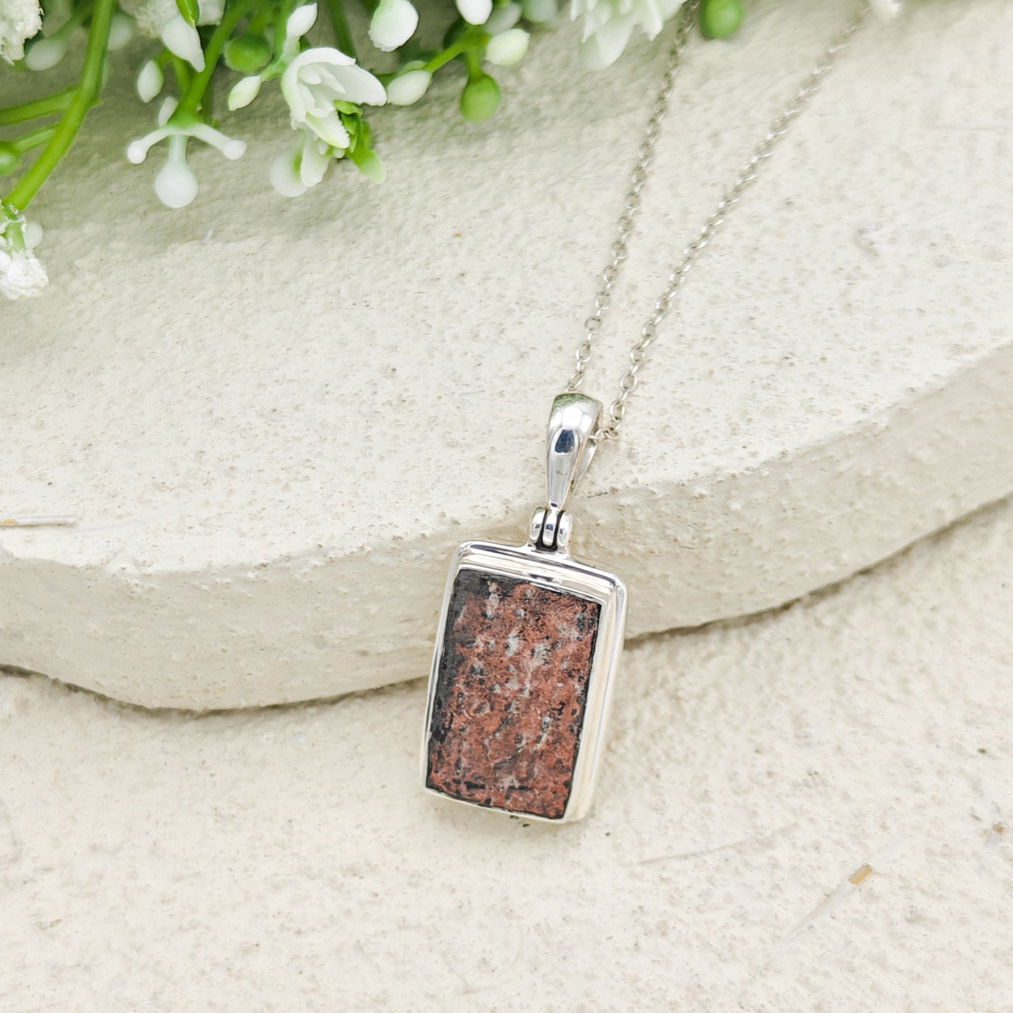 Hepburn and Hughes Dinosaur Egg Shell Pendant | Fossil Necklace | Rectangle | Sterling Silver