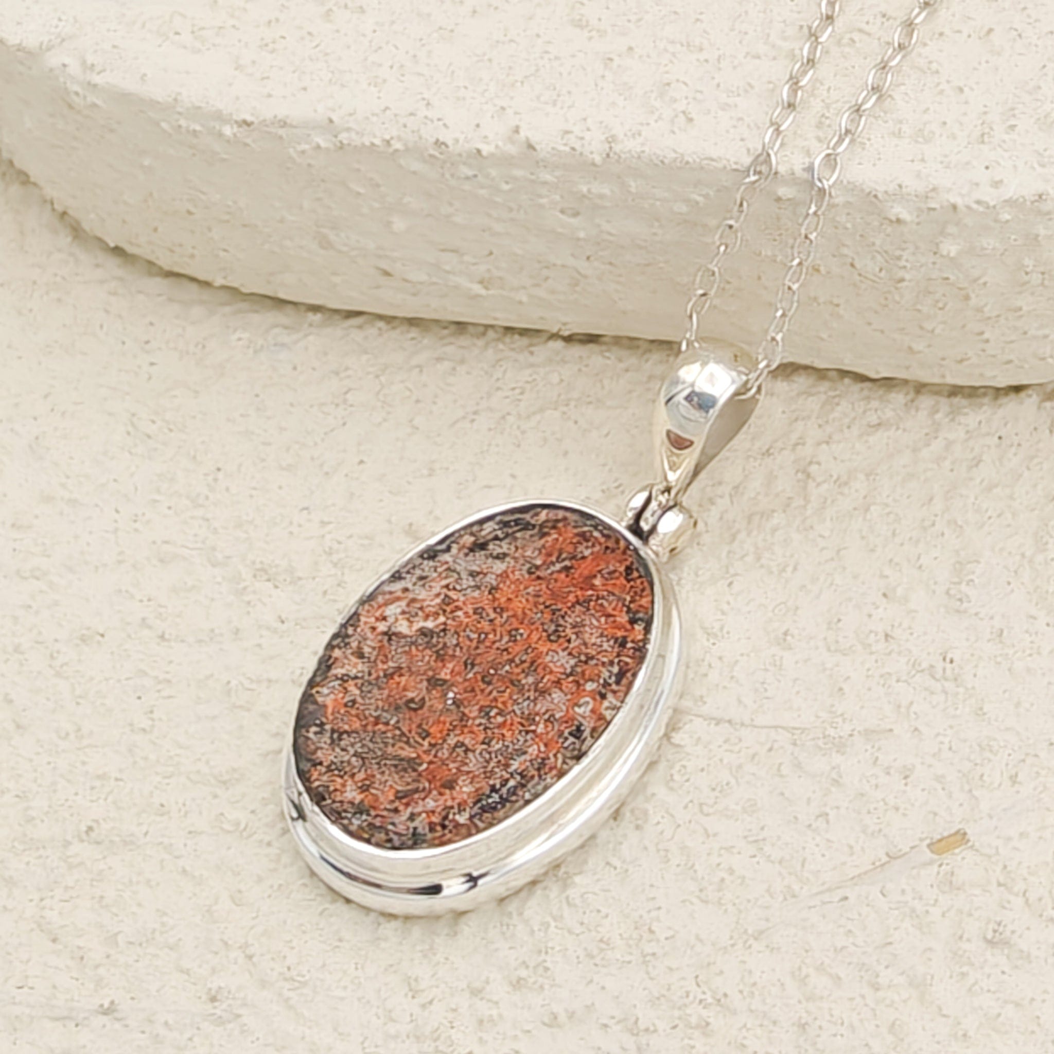 Hepburn and Hughes Dinosaur Egg Shell Pendant | Oval Fossil Necklace |Sterling Silver