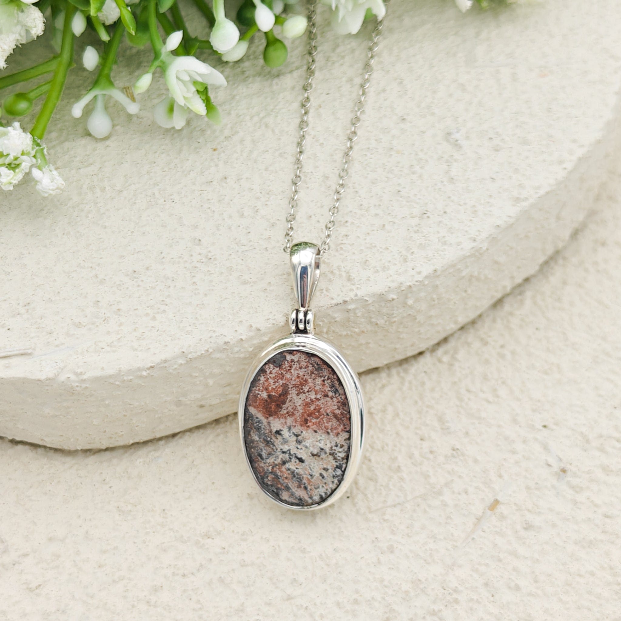 Hepburn and Hughes Dinosaur Egg Shell Pendant | Oval Fossil Necklace |Sterling Silver