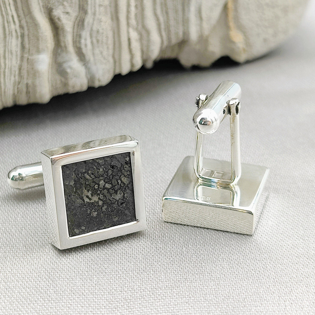 Hepburn and Hughes Dinosaur Fossil Cuff Links | Made from Iguanodon fossil | Fossil Cufflinks | sterling silver