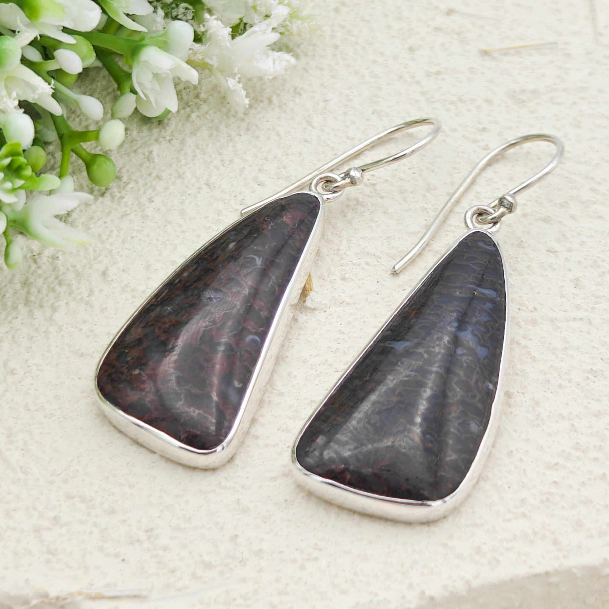 Hepburn and Hughes Dinosaur Fossil Earrings | Brontosaurus | 33mm abstract | Sterling Silver