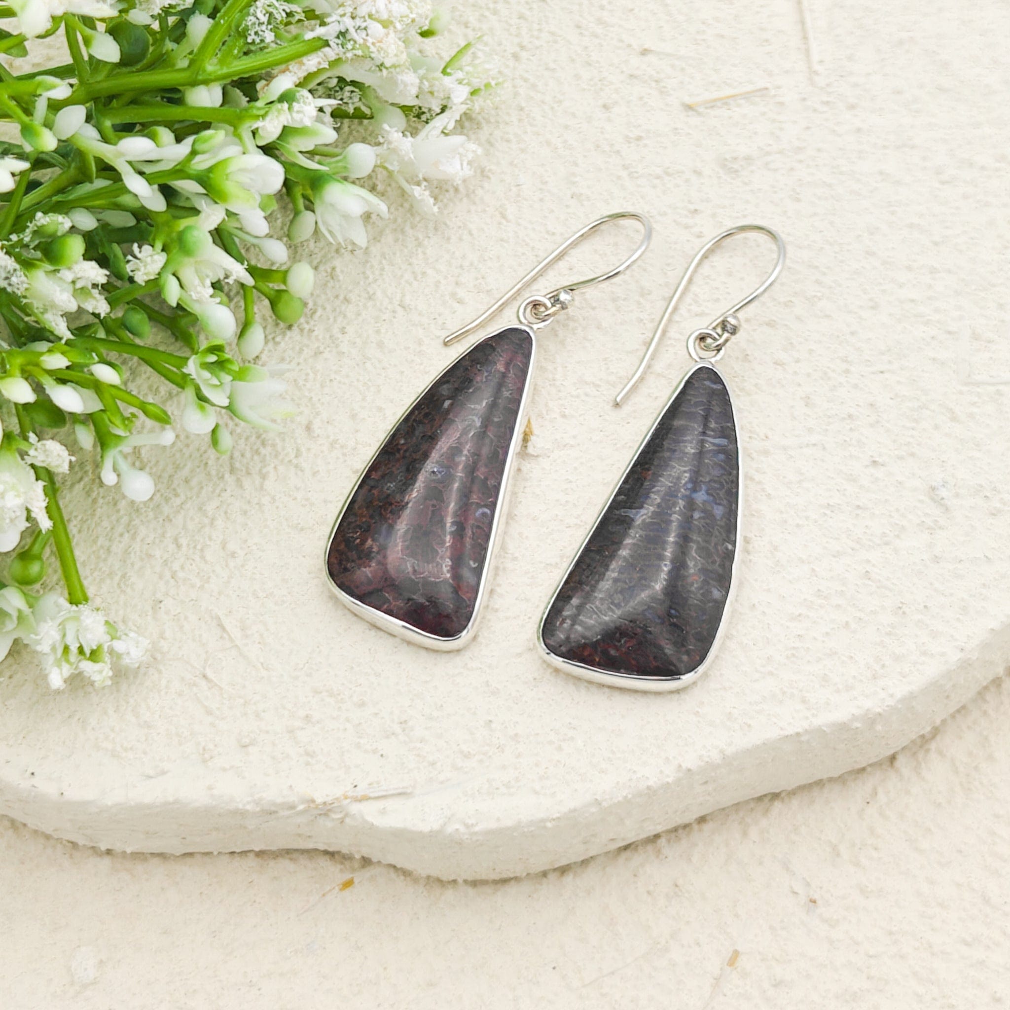 Hepburn and Hughes Dinosaur Fossil Earrings | Brontosaurus | 33mm abstract | Sterling Silver