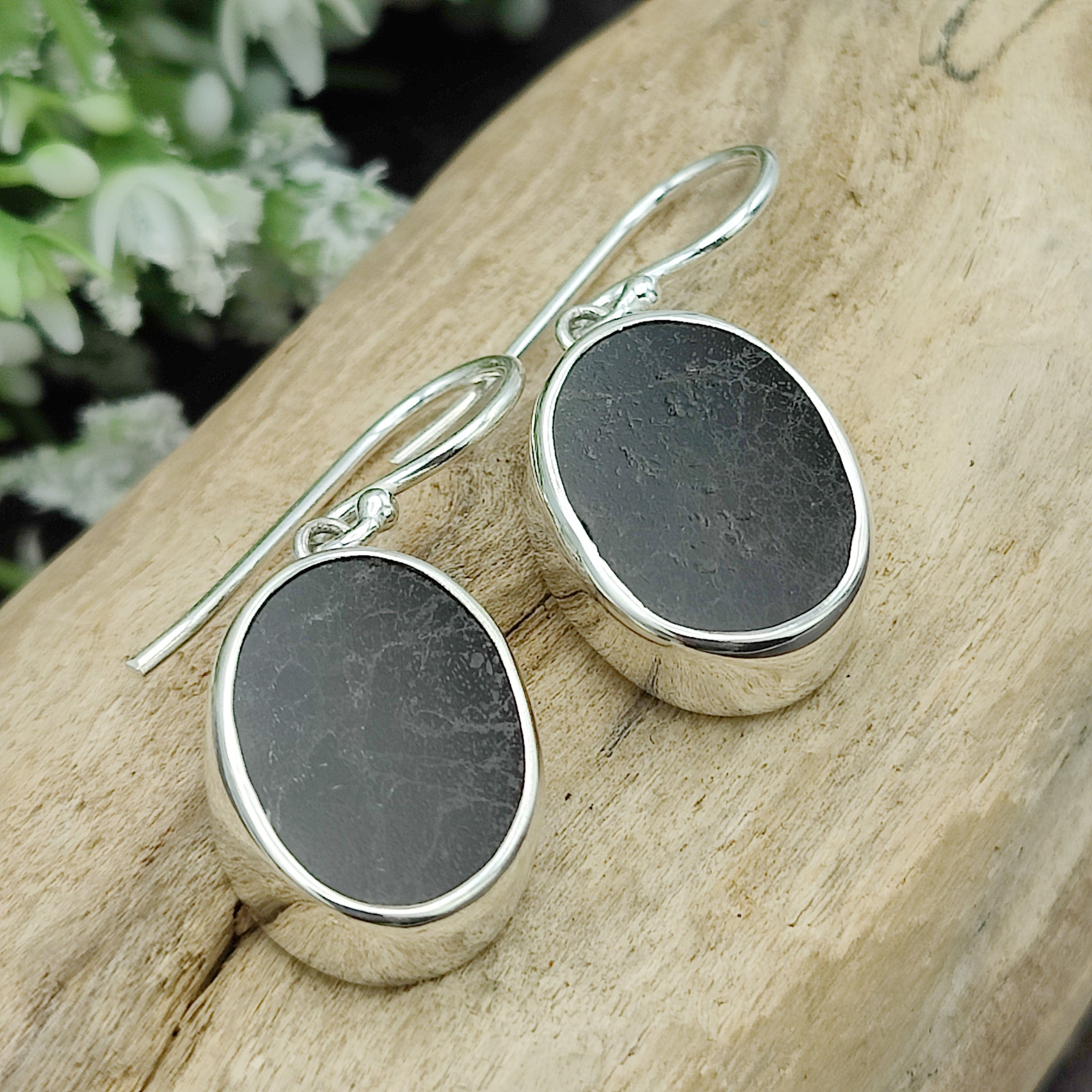 Hepburn and Hughes Dinosaur Fossil Earrings | Fossilised Iguanodon Bone | Oval | Sterling Silver