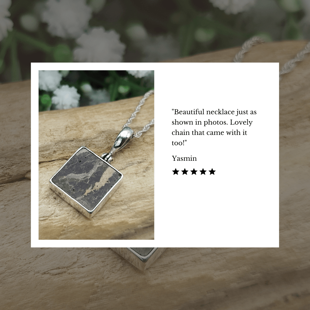 Hepburn and Hughes Dinosaur Fossil Pendant | Fossilised Iguanodon Bone | Square | Sterling Silver