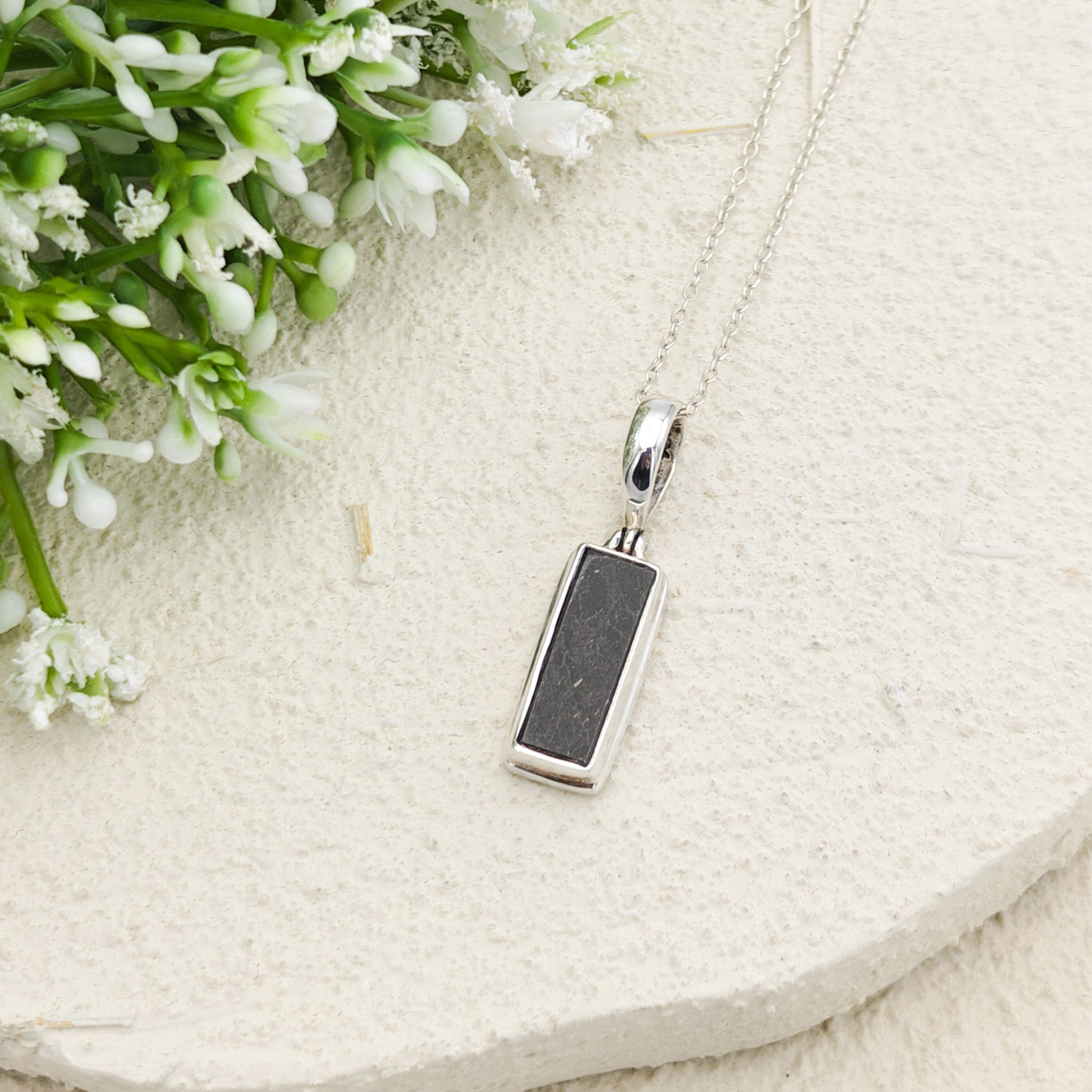 Hepburn and Hughes Dinosaur Fossil Pendant | Fossilised Iguanodon Jewellery| Rectangular | Sterling Silver