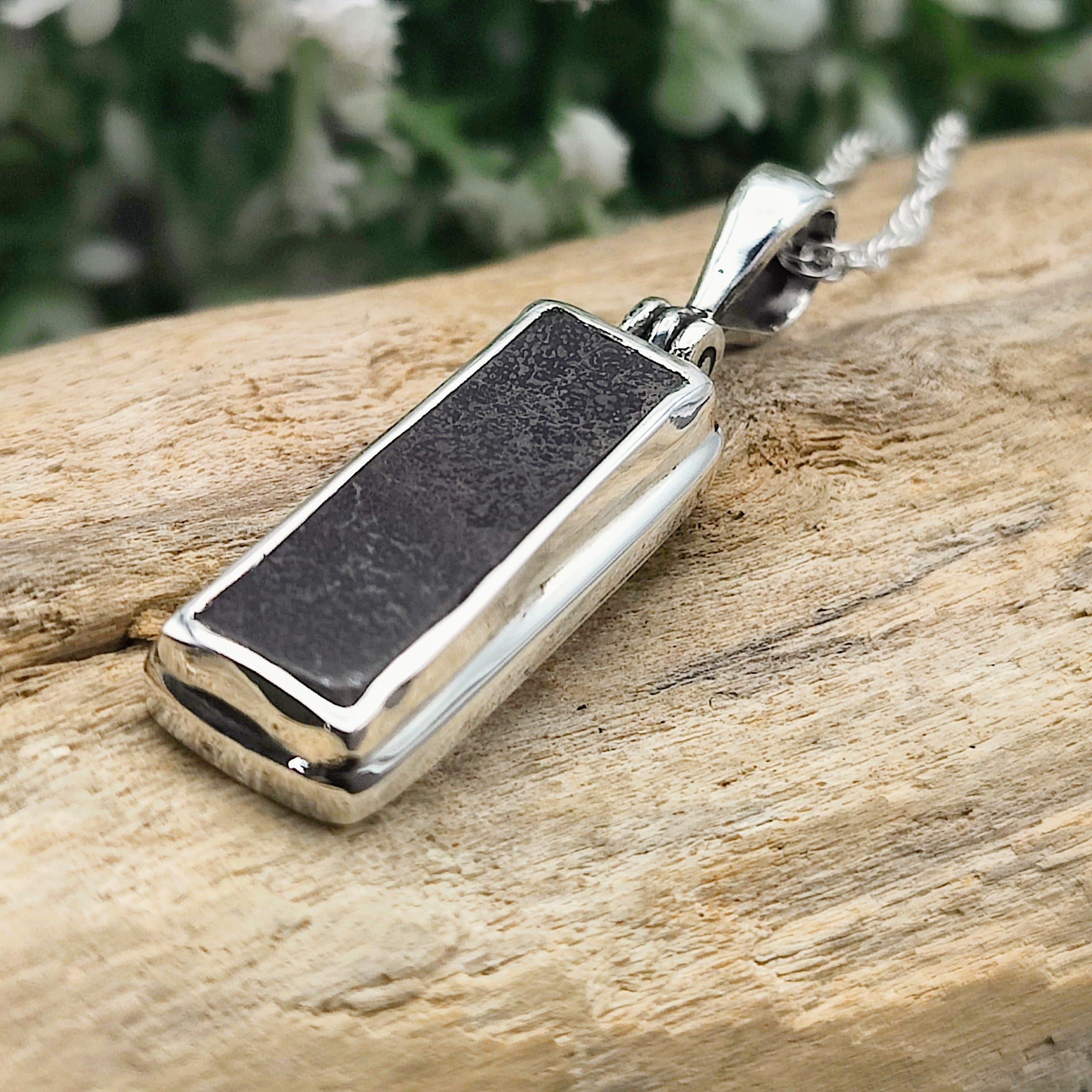 Hepburn and Hughes Dinosaur Fossil Pendant | Fossilised Iguanodon | Rectangular | Sterling Silver