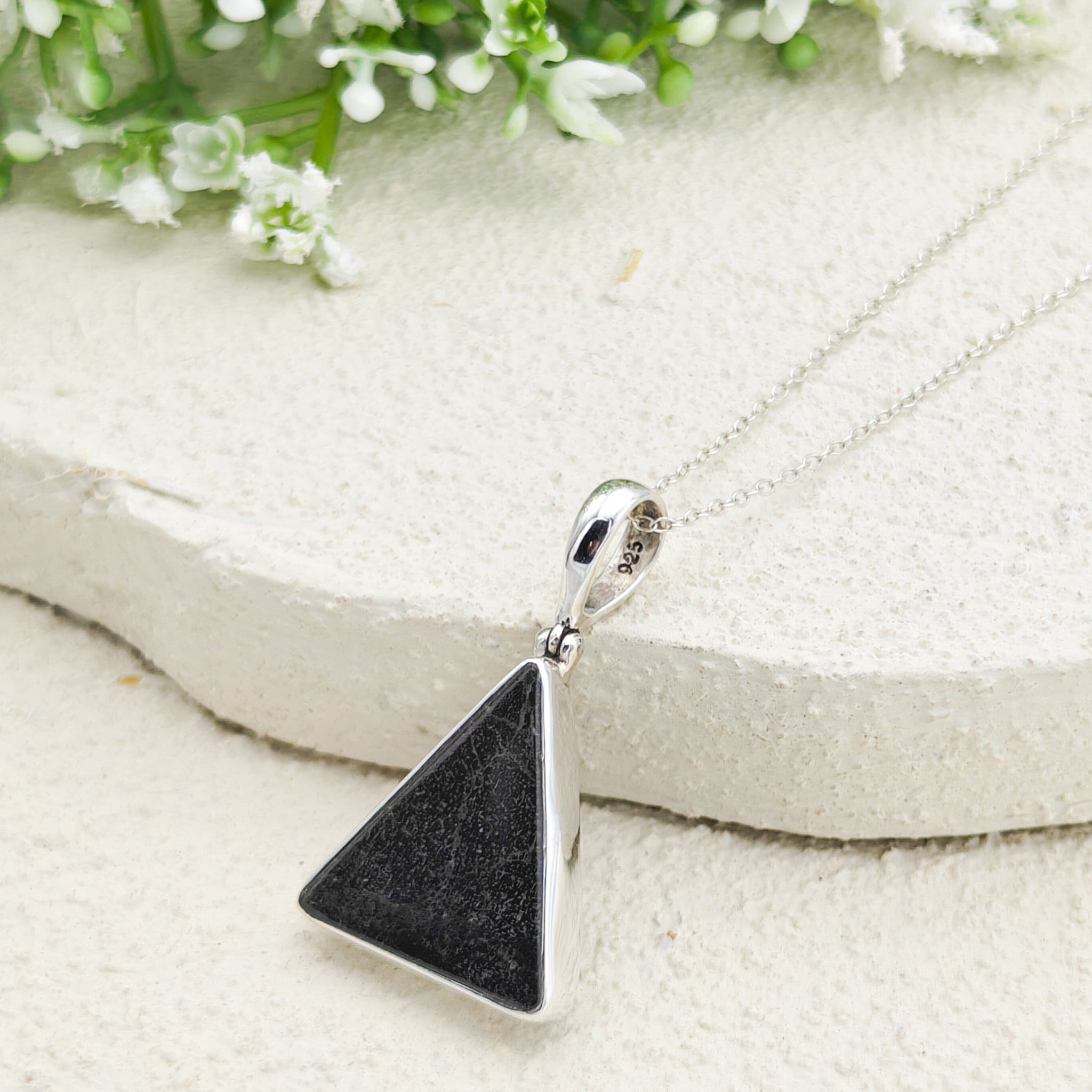 Hepburn and Hughes Dinosaur Fossil Pendant | Fossilised Iguanodon | Triangle | Sterling Silver