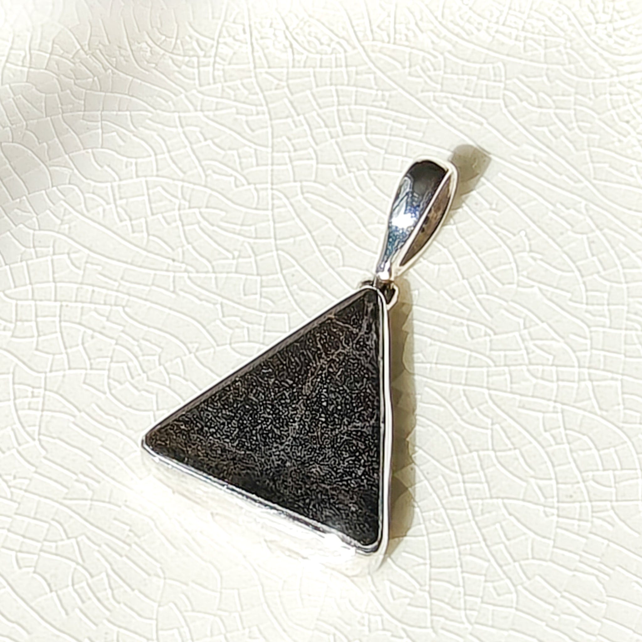 Hepburn and Hughes Dinosaur Fossil Pendant | Fossilised Iguanodon | Triangle | Sterling Silver