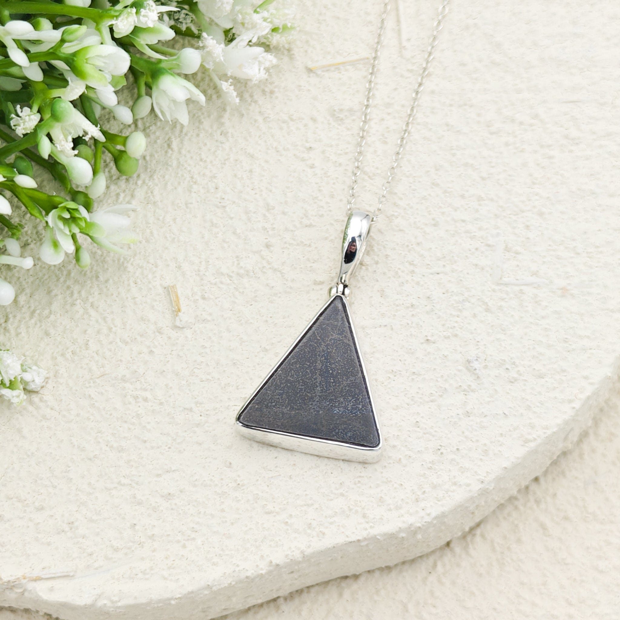Hepburn and Hughes Dinosaur Fossil Pendant | Fossilised Iguanodon | Triangle | Sterling Silver