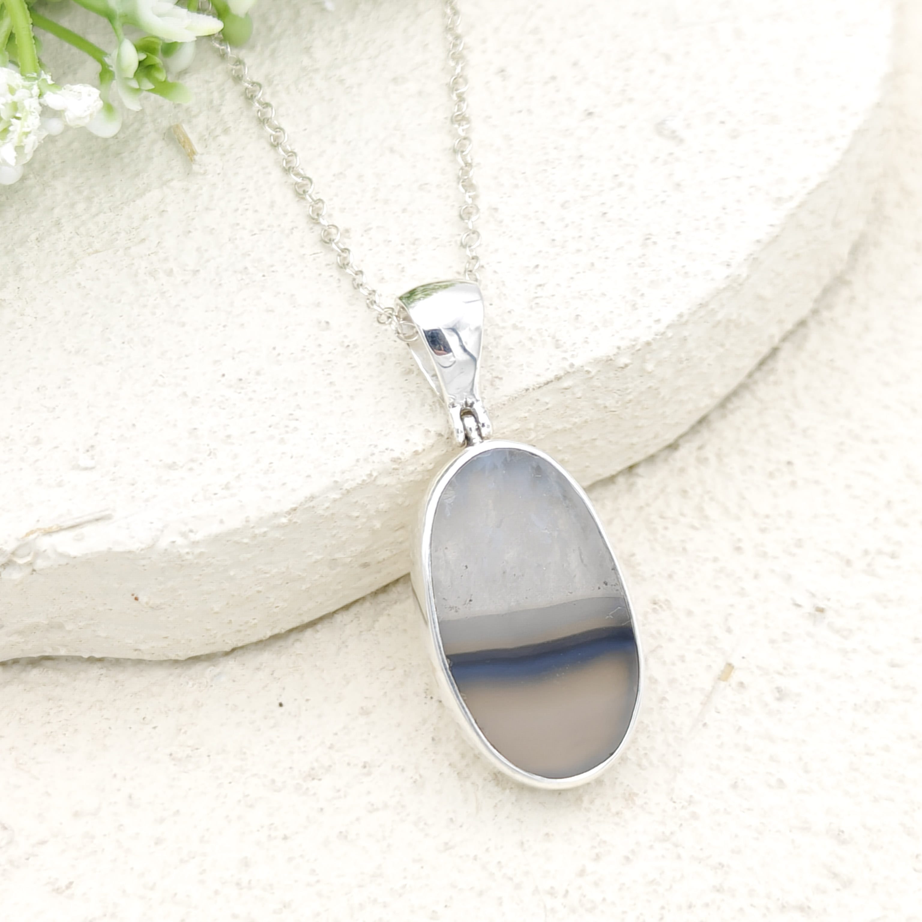 Hepburn and Hughes Earth Tones Agate Pendant in Sterling Silver | May birthstone and Gemini Gift