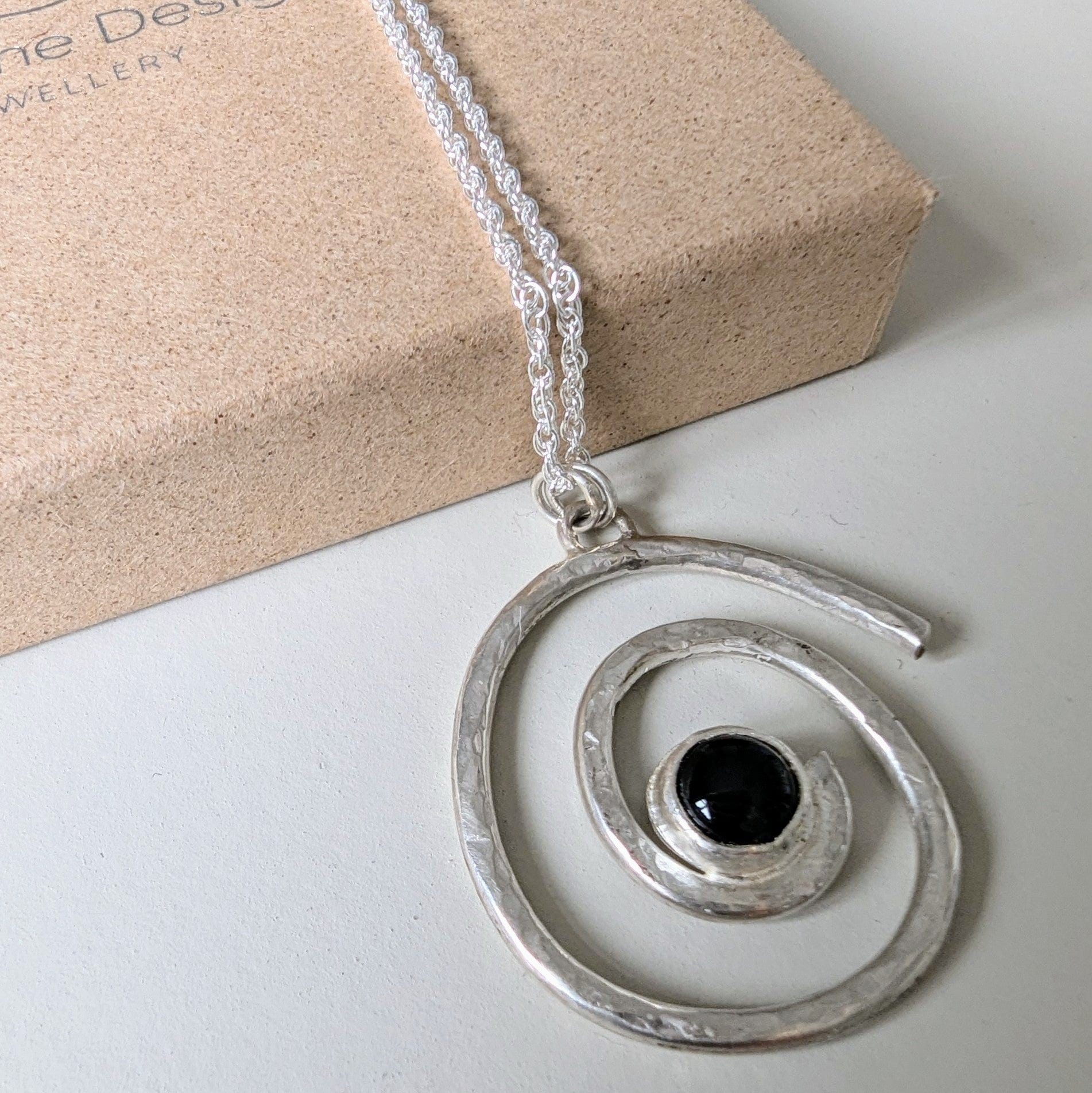 Dezanne Design Eco silver Black Onyx Hammered Silver Spiral Pendant