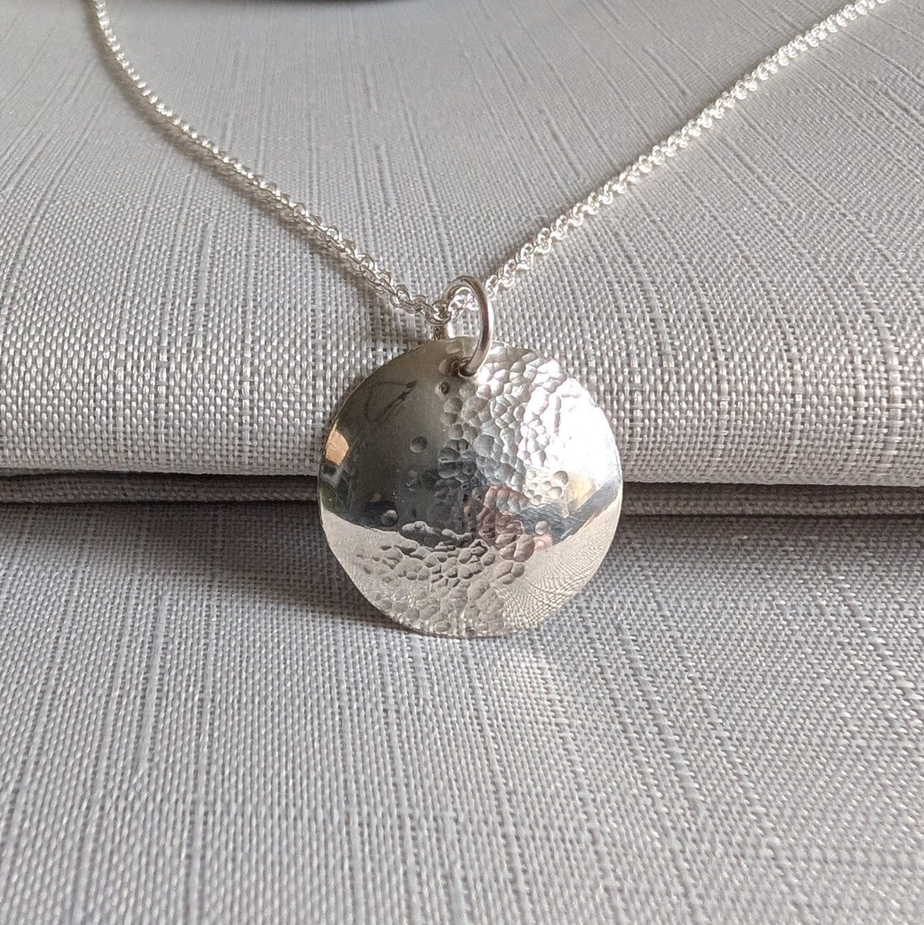 Dezanne Design Eco Silver Dome Textured Pendant | 18 mm Circle | Recycled Sterling Silver