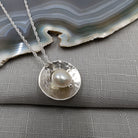 Dezanne Design Eco Silver Dome Textured Pendant with Pearl | 18 mm Circle | Recycled Sterling Silver