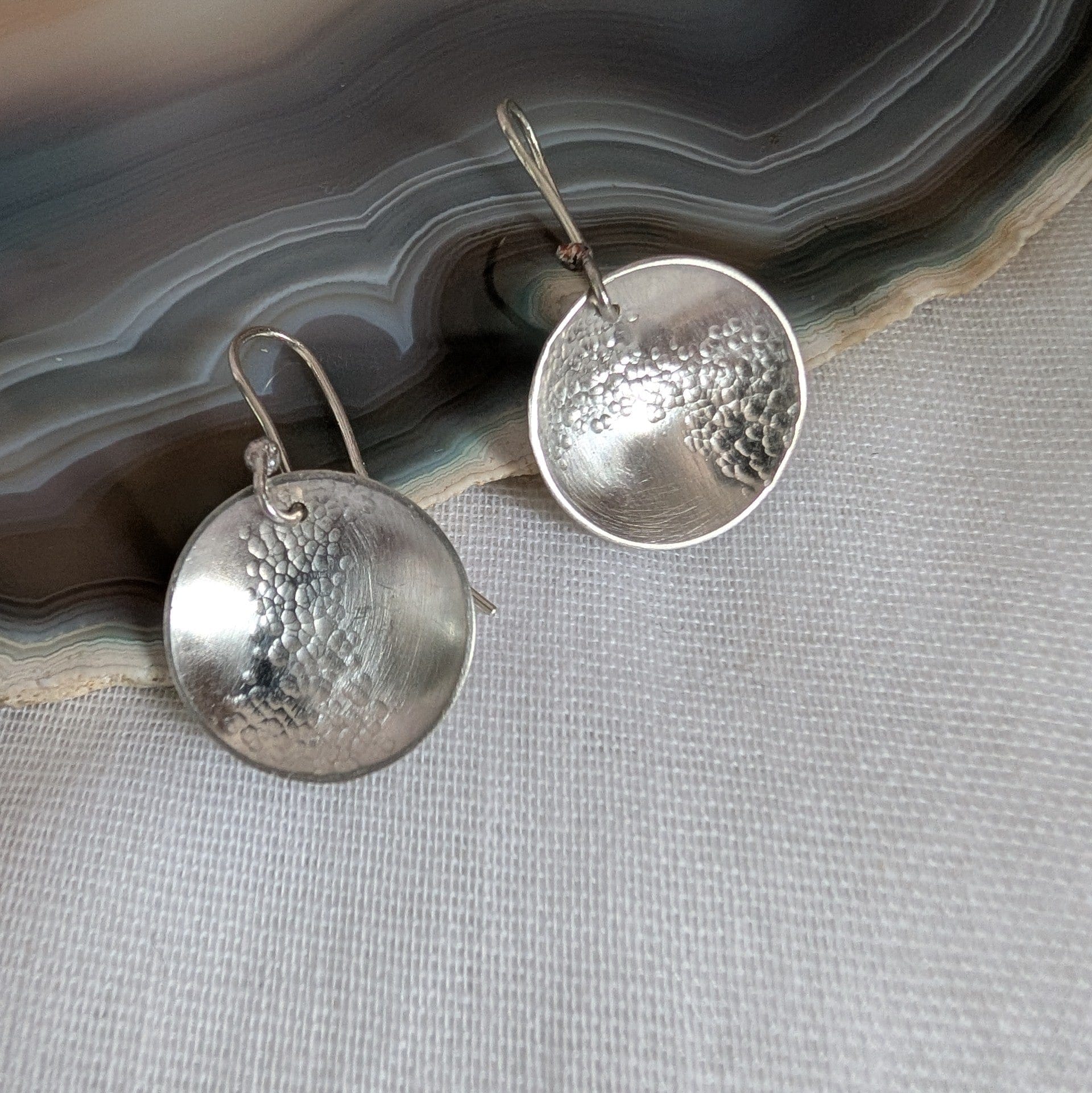 Dezanne Design Eco Silver Hammered Dome Earrings | 18 mm Circle | Dangle and Drop Earrings | Recycled Sterling Silver