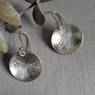 Dezanne Design Eco Silver Hammered Dome Earrings | 18 mm Circle | Dangle and Drop Earrings | Recycled Sterling Silver