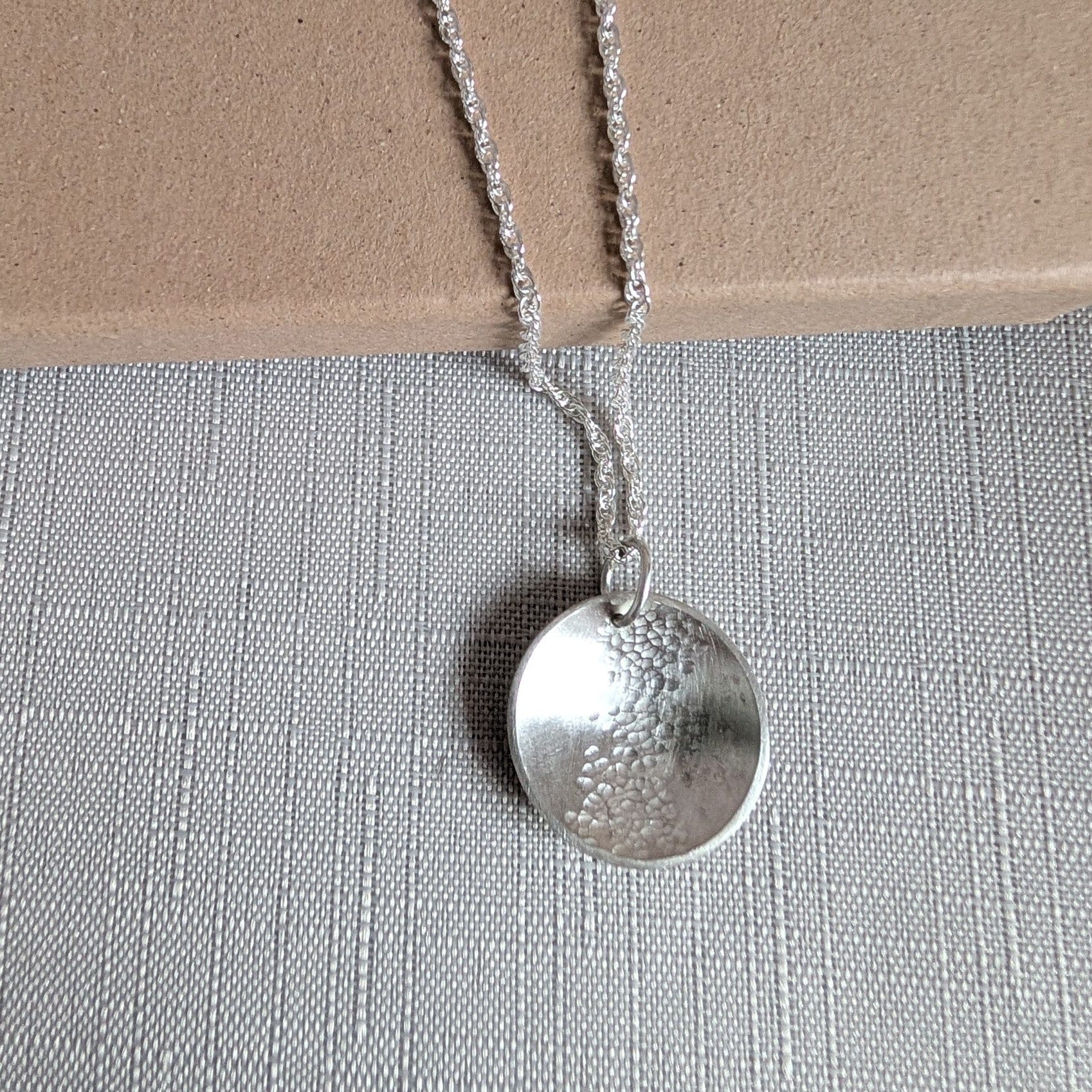 Dezanne Design Eco Silver Hammered Dome Pendant | 18 mm Circle | Necklace | Recycled Sterling Silver (Copy)