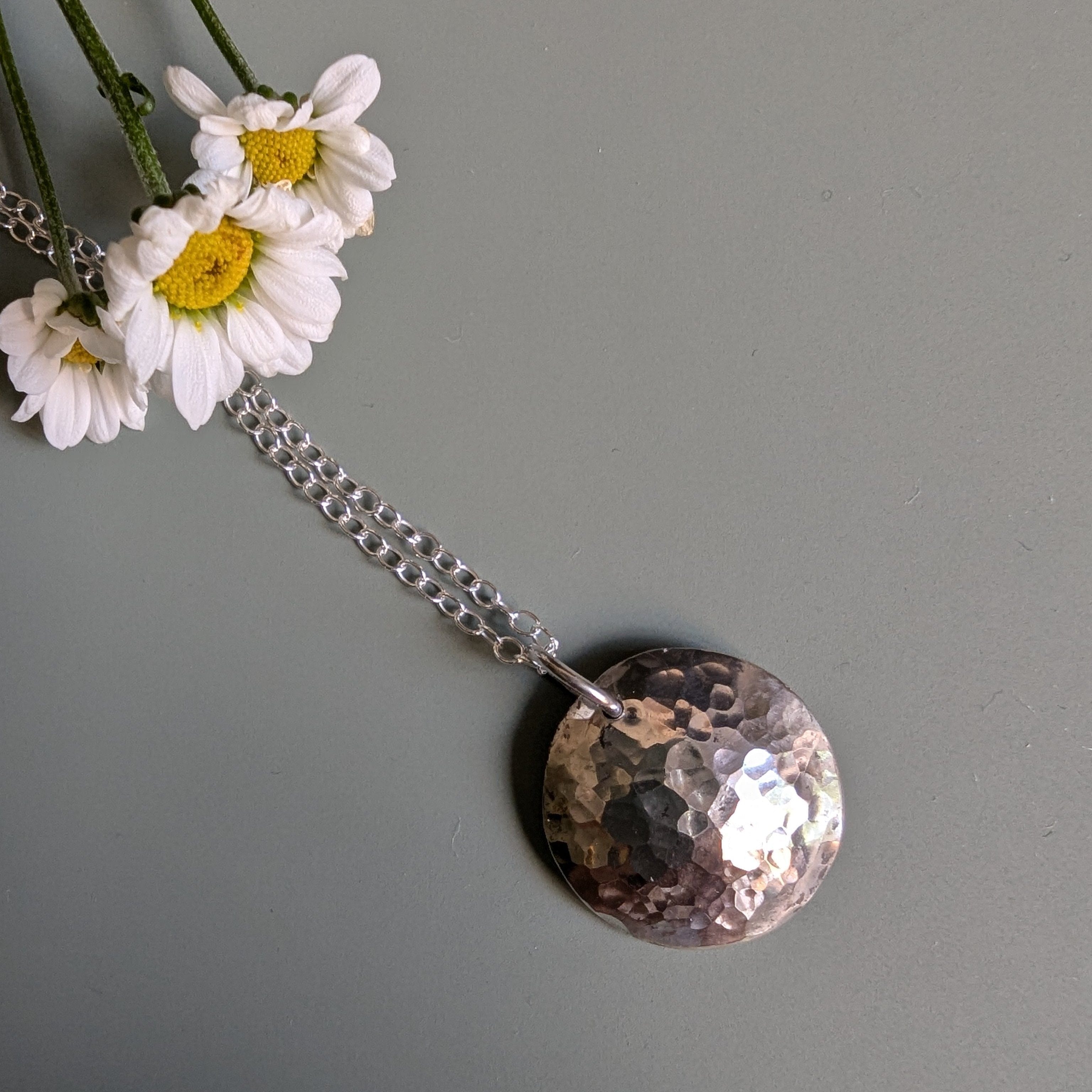 Dezanne Design Eco Silver Hammered Dome  Pendant