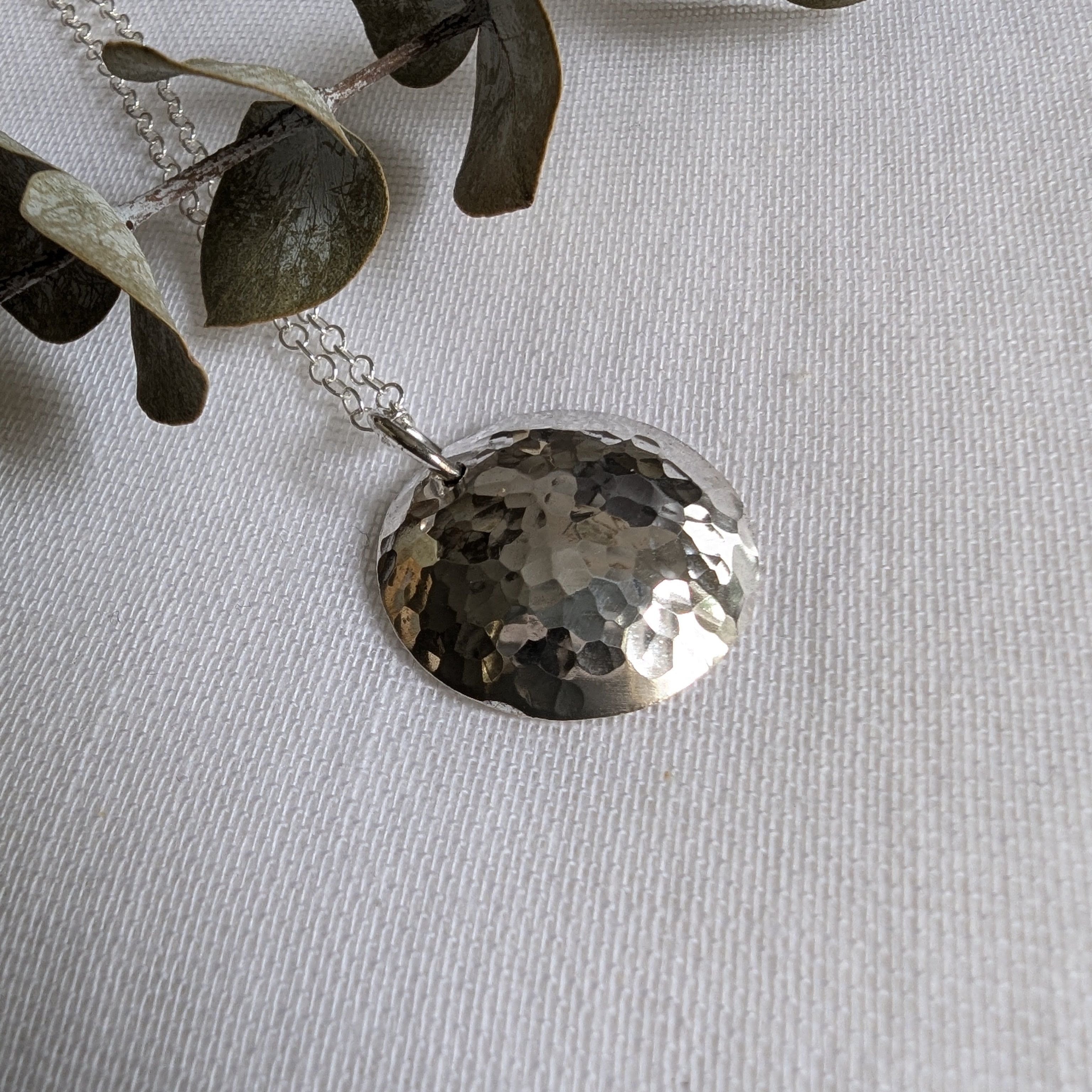 Dezanne Design Eco Silver Hammered Dome  Pendant