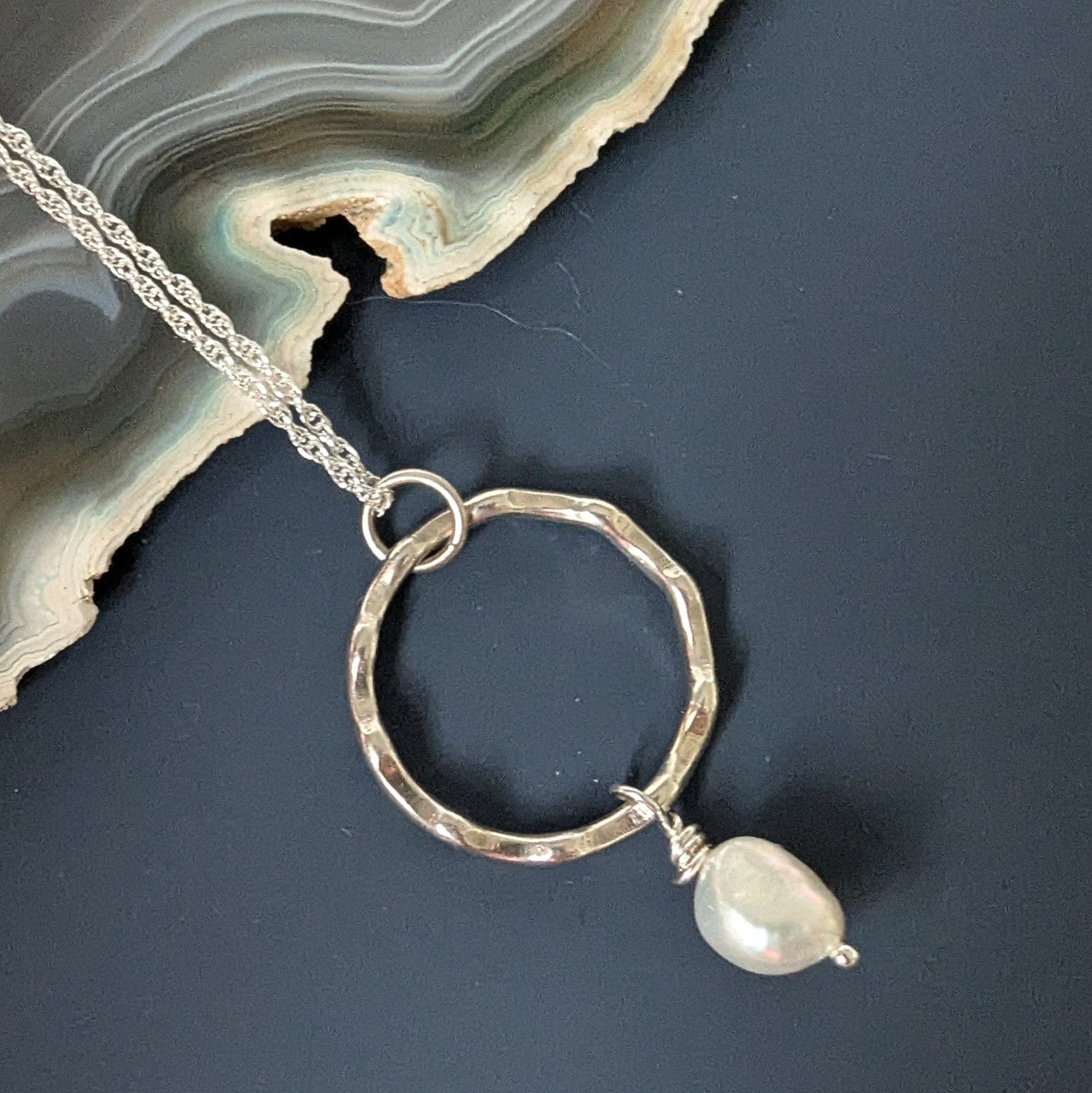 Dezanne Design Eco Silver Handmade Wave Circle Pendant Pearl Drop