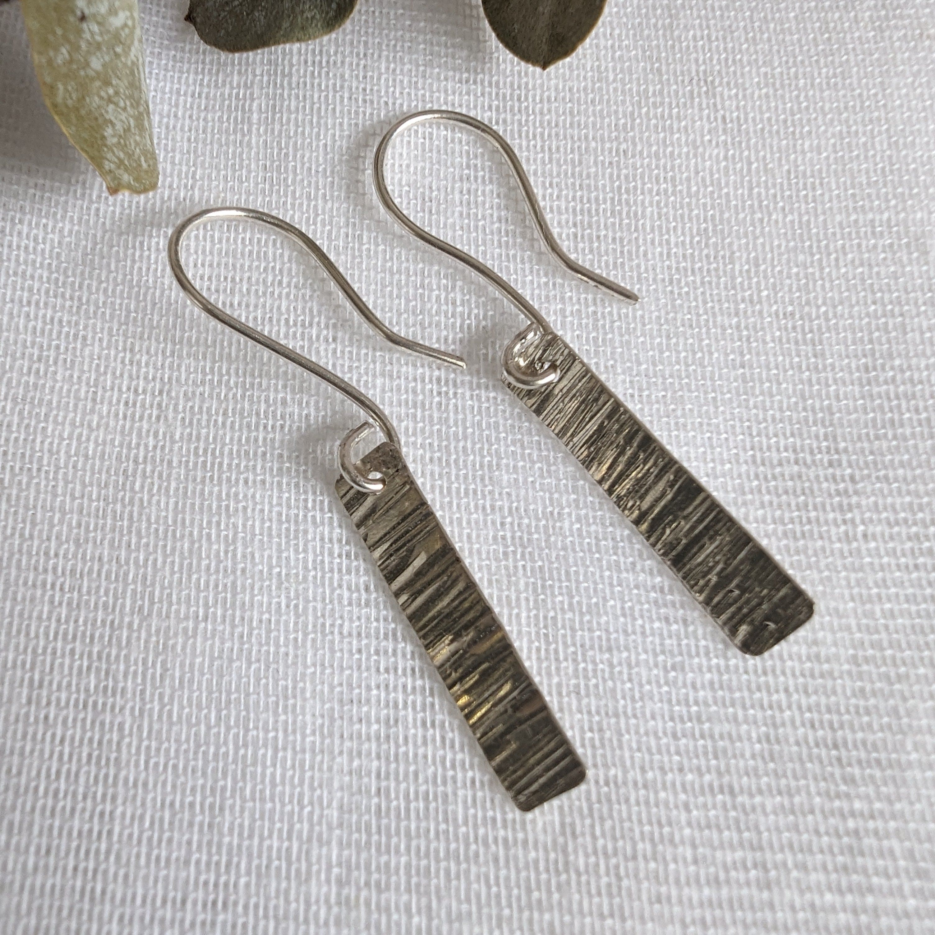 Dezanne Design Eco Silver Textured Bar Earrings