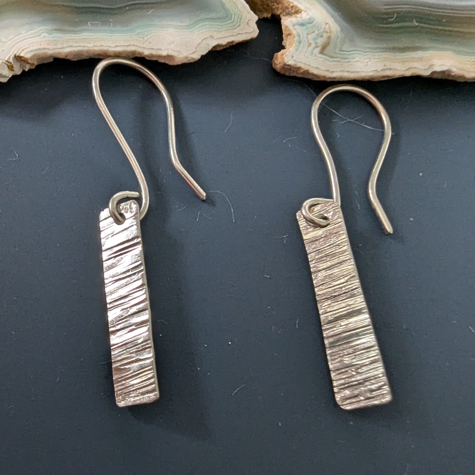 Dezanne Design Eco Silver Textured Bar Earrings