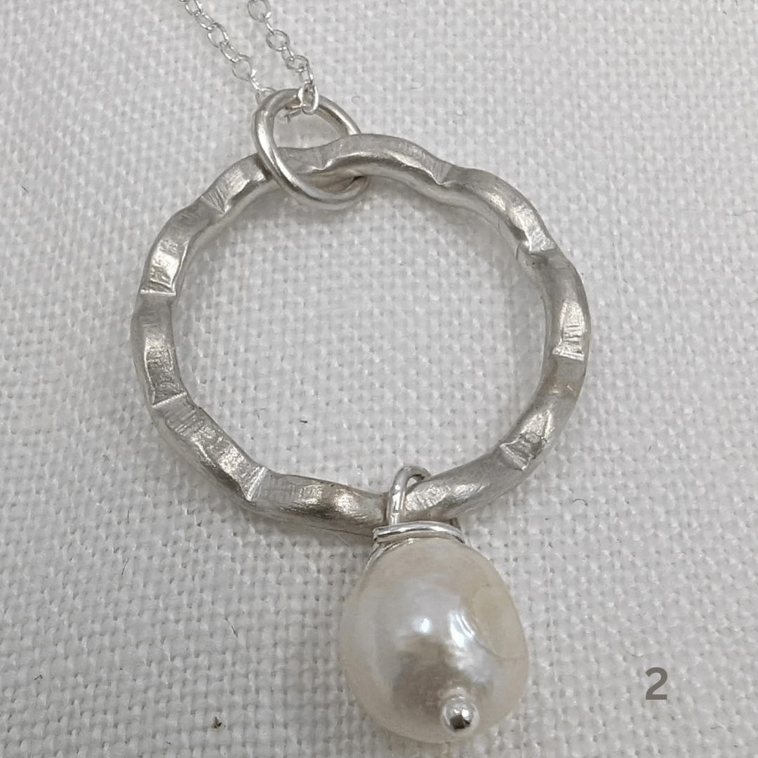 Dezanne Design Ecosilver Handmade Wave Circle Pendant Pearl Drop