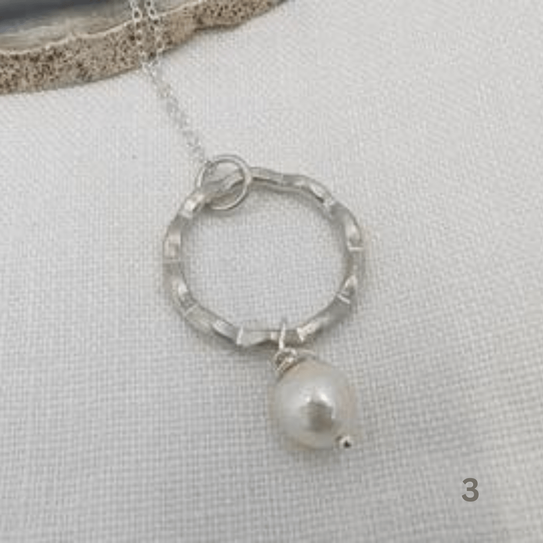 Dezanne Design Ecosilver Handmade Wave Circle Pendant Pearl Drop