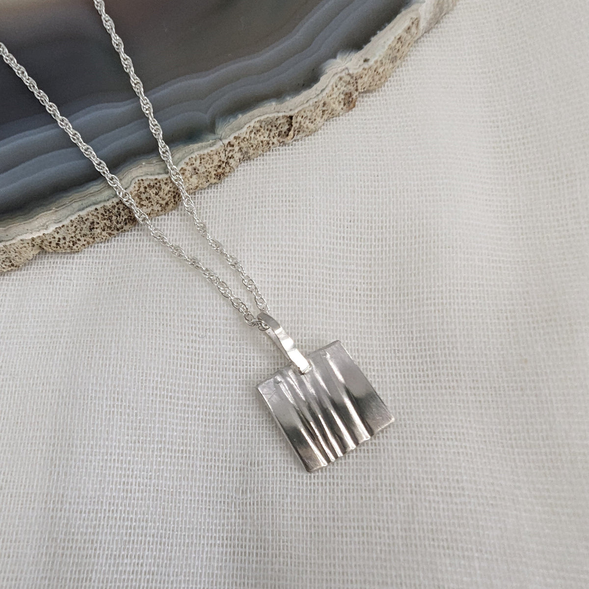 Eco Silver Square Pendant | Line Design | 12 mm Square | Recycled Ster ...